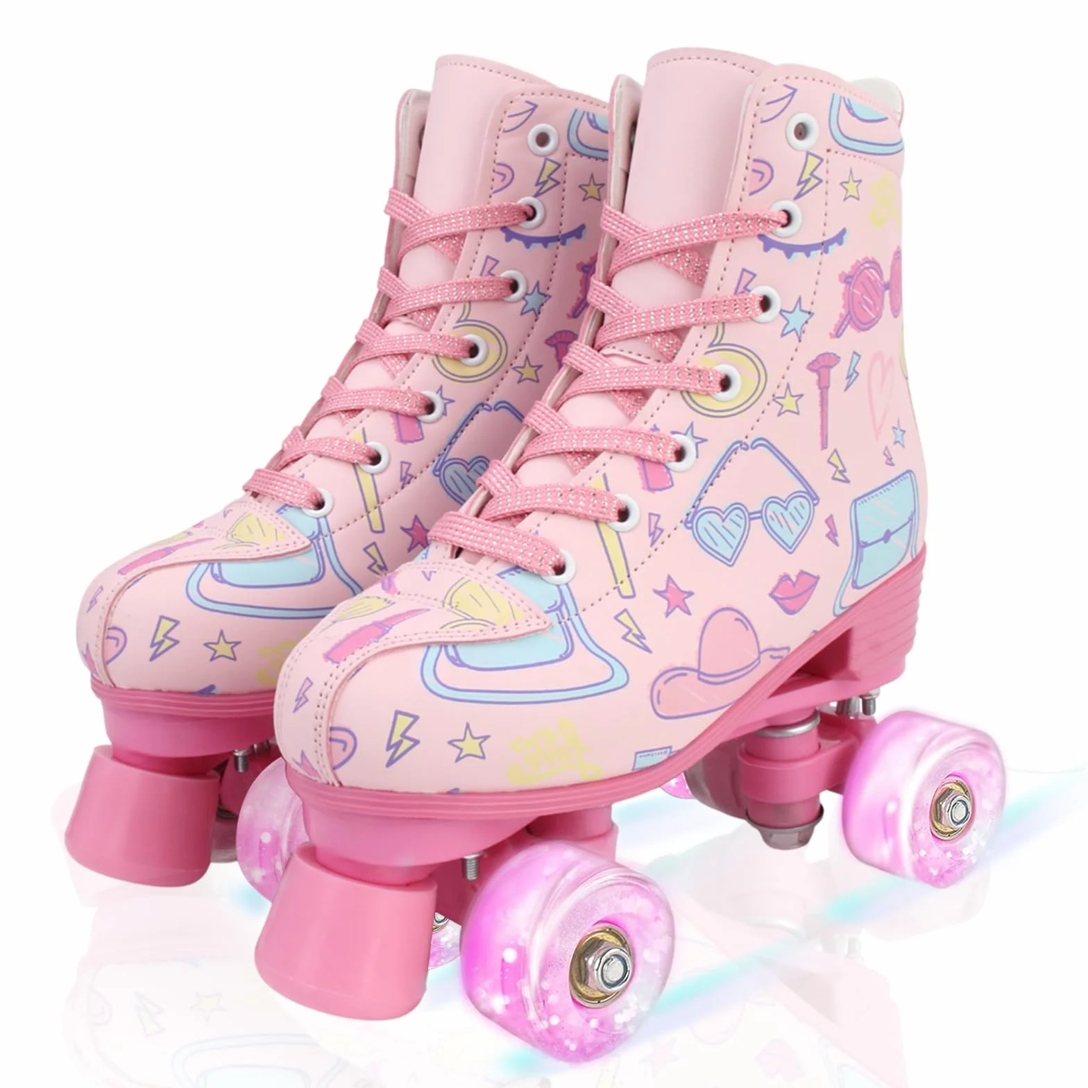 Patines de ruedas para mujer de piel sintética doble fila interiores exteriores principiantes