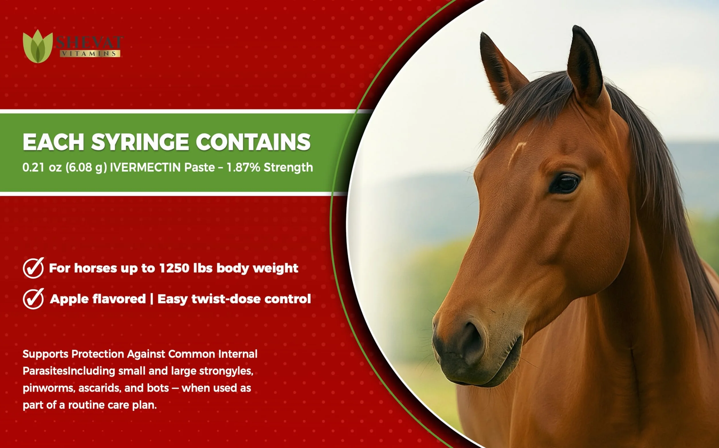 Ivermectin Horse Paste 1.87% Apple Flavor 6.08 g Tube for Horses up to 1200 lbs