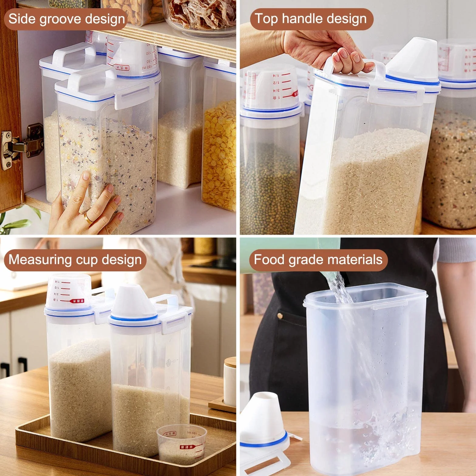 Recipiente De Comida Para Mascotas, Transparente Mascota Comida Almacenamiento Contenedor, Contenedor Comida Perro Con Vaso Medidor Para Cereales, Arroz, Perros, Gatos (2.7 L/30x14x7.5cm