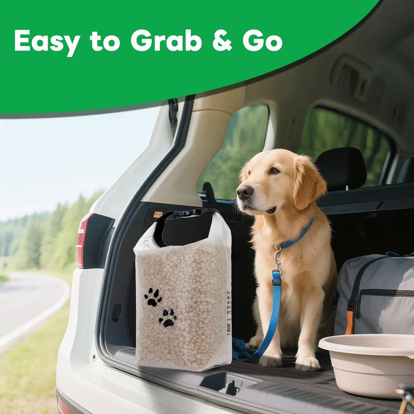 Bolsa de almacenamiento de alimentos para mascotas para viajes, contenedor de comida para perros con cierre enrollable, sin BPA, grado alimenticio, mantiene las croquetas frescas para viajes