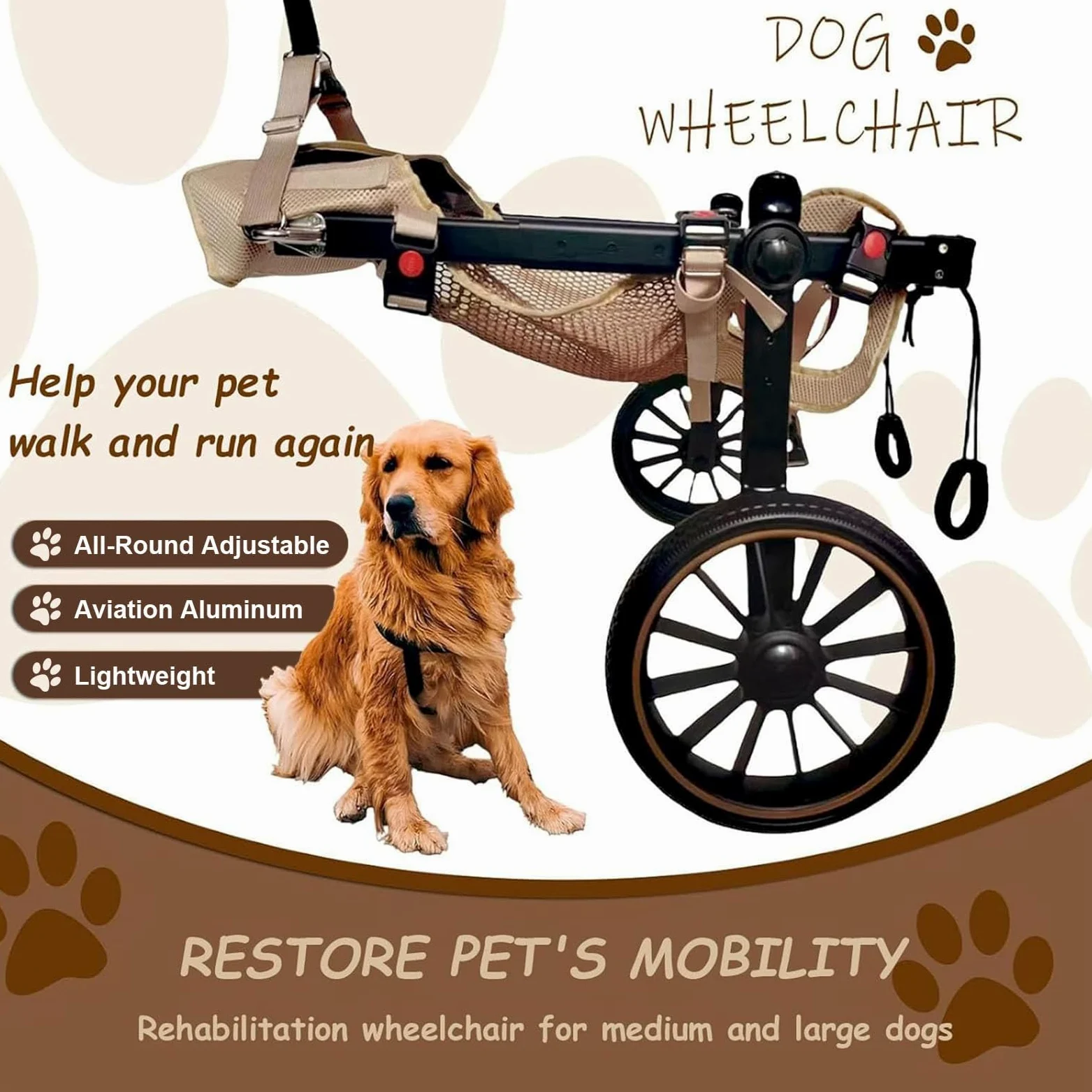 Silla de Ruedas para Perros Grandes con Patas Traseras, Ayuda A La Movilidad y Carrito para Mascotas Discapacitadas, Ideal para Rehabilitación de Piernas En Personas Mayores XL
