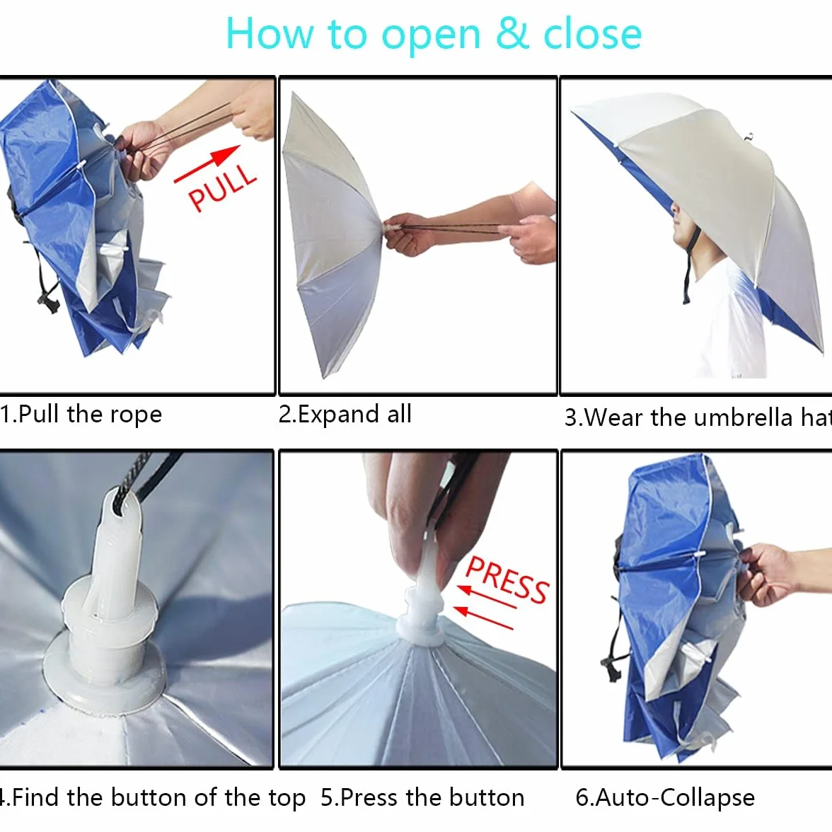 Gorro Paraguas de Cabeza 37 Pulgadas Plegable con Banda Elástica para Pesca Playa Camping