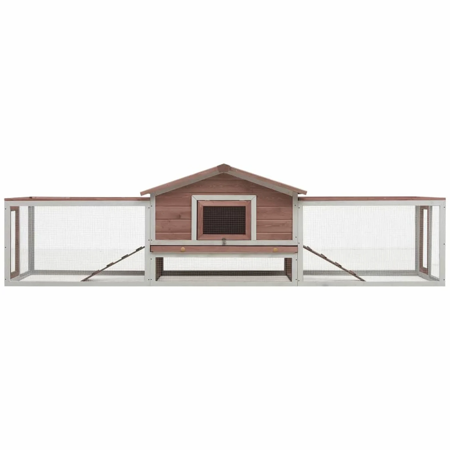 GuyAna Conejera de Madera Maciza Pino y Abeto Color Moca Conejera Exterior Esquinero Conejo 310x70x87 cm