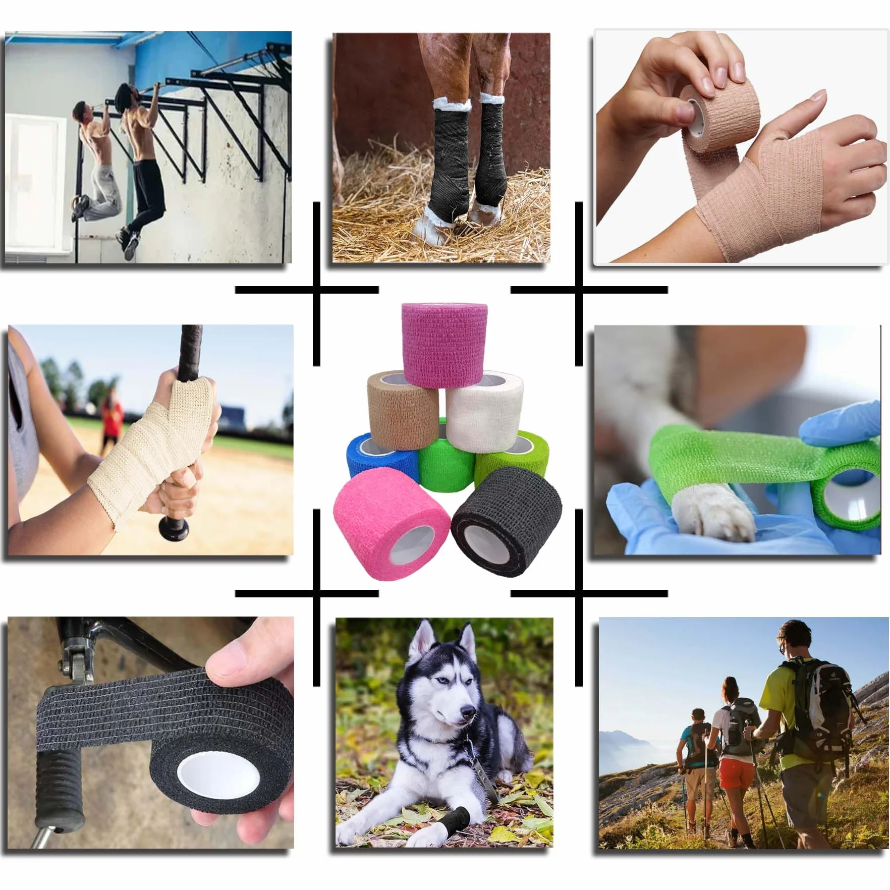 Venda Autoadhesiva 10 cm x 4,5 m Rollos, Vendaje Cohesivo Elástico para Deportes y Mascotas, Negro