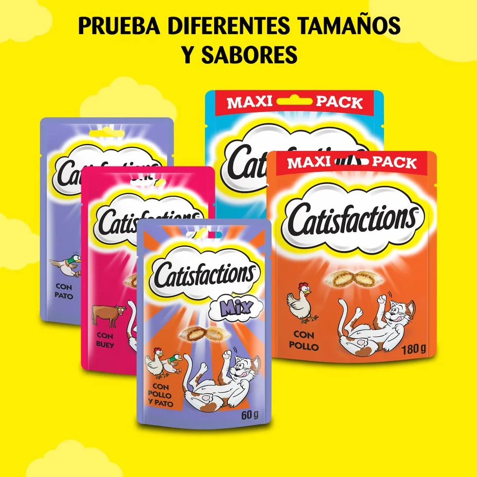 Catisfactions Premios para Gatos, Sabor Pollo, Maxipack (Pack de 4 x 180g)