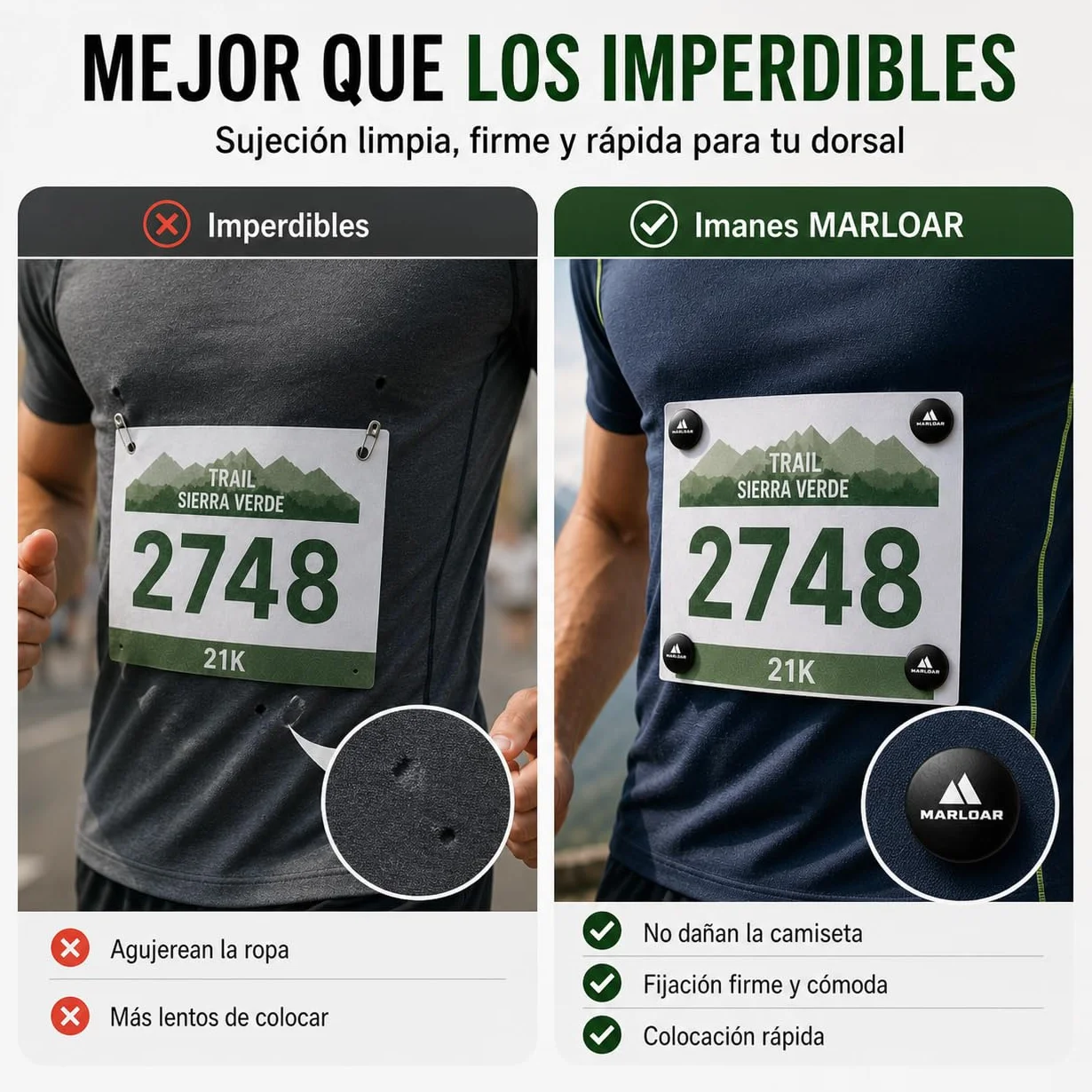 Imanes Dorsal Running Magnéticos para Maratón Trail Triatlón Pack 4-6