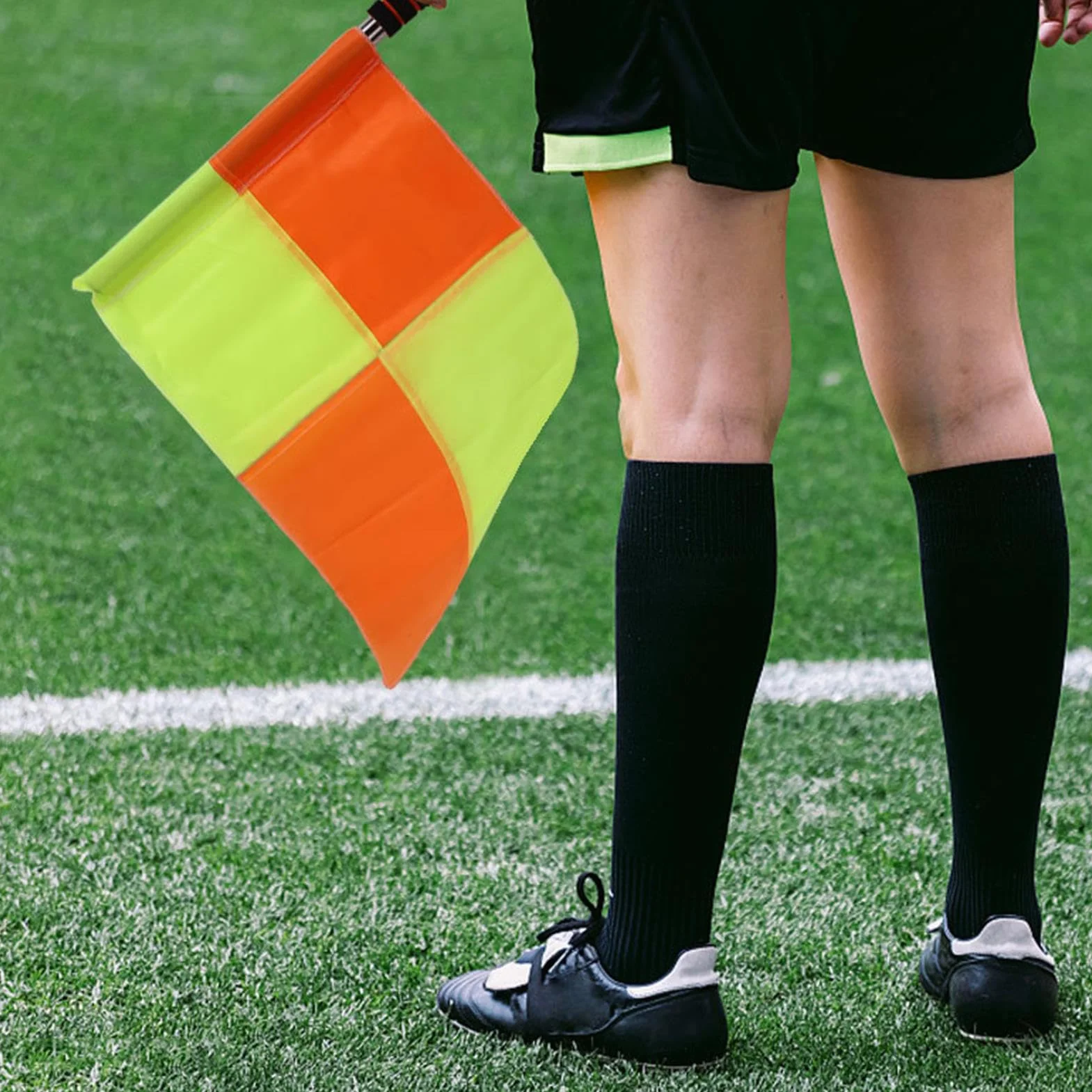 Bandera De Árbitro De Fútbol Juego De 2 Banderines Naranja Y Amarillo Mango Ergonómico