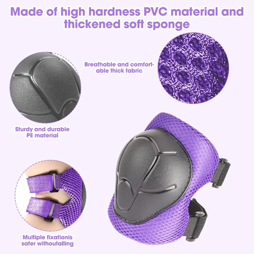 Protecciones Patines Set 6 Piezas Rodilleras Coderas Muñequeras Niño Bicicleta Monopatín Morado
