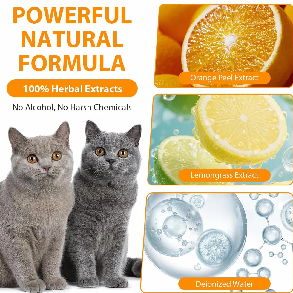 OSDUE Repelentes Orina Spray Gatos, 100ml Spray Antiarañazos Gatos, Evitar Pipi Cat, Eliminador de Olores, No Mancha, Frena los Malos Hábitos para Exterior e Interior Aroma Cítrico a Limón