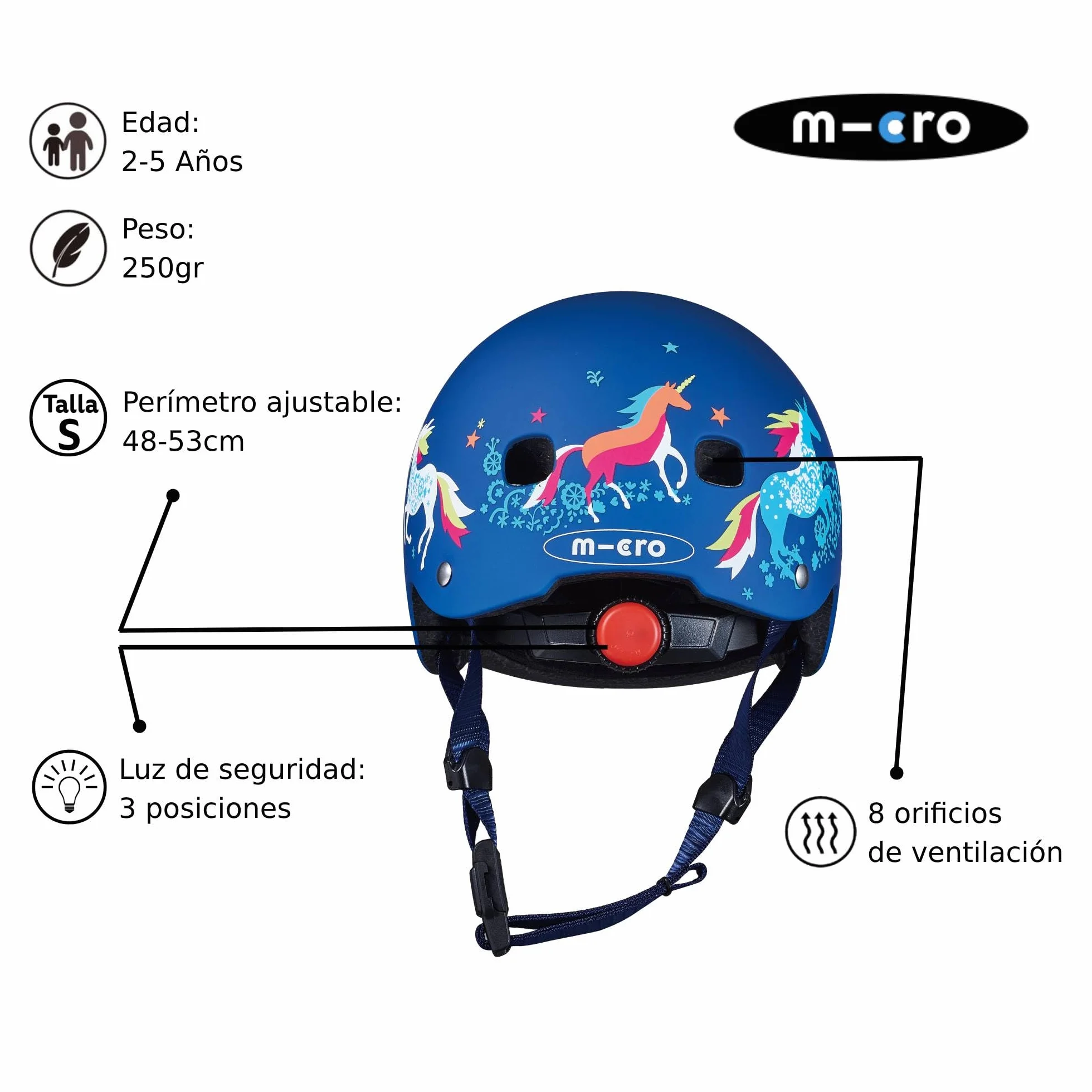 Micro Casco Infantil Patinete Bicicleta Ultraligero 250g Cierre Magnético Luz Trasera 3 Posiciones