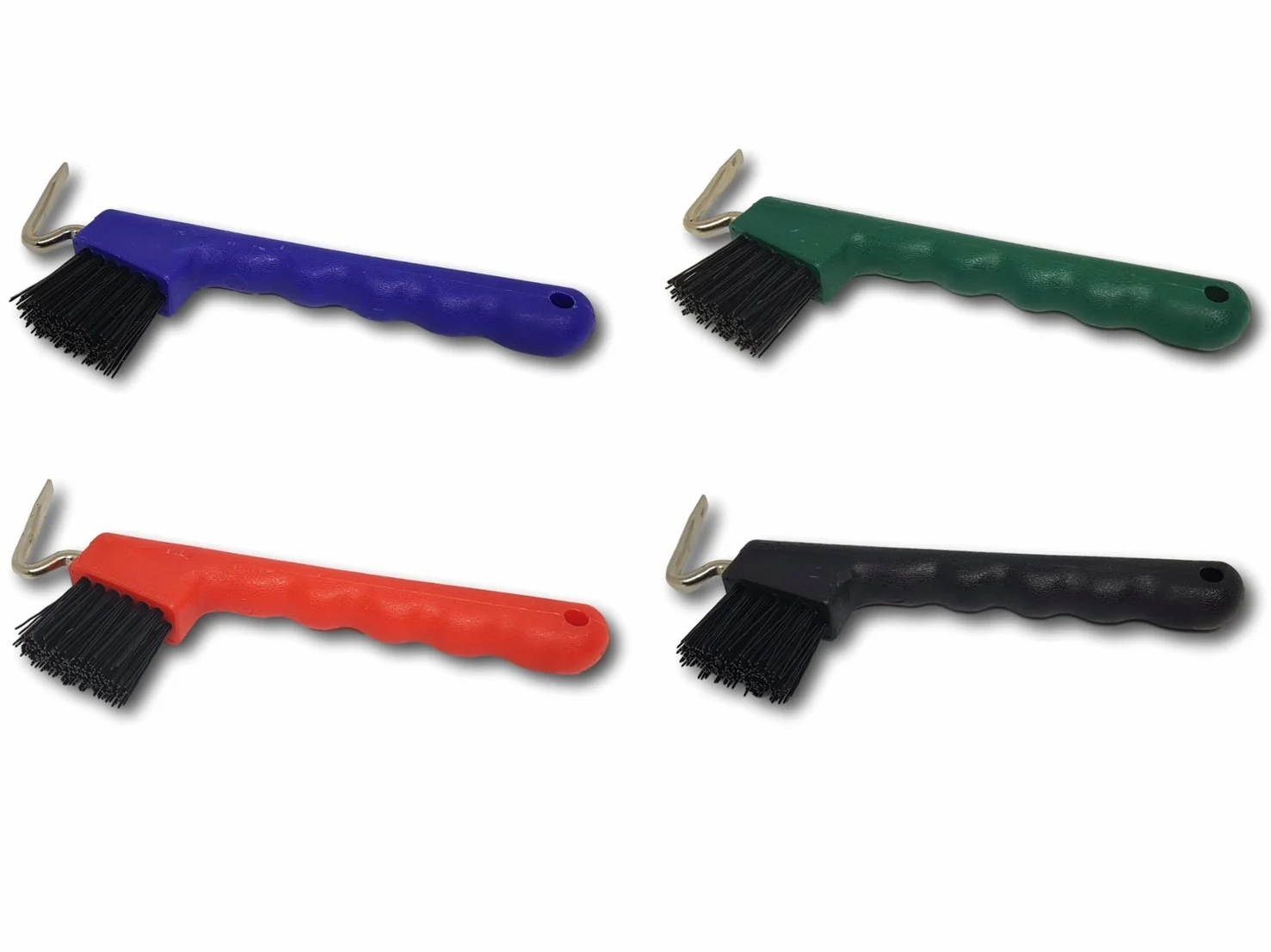 Pferdelinis Rascador de pezuñas para caballos, burros, cabras, pezuñas con cepillo extra estable y mango ergonómico (azul)