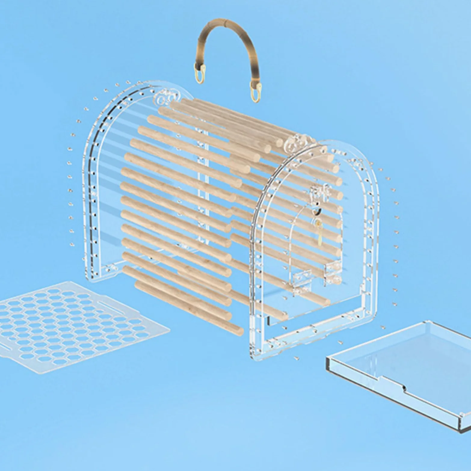 Jaula de viaje de mano para loros pequeños, acrílico transparente para agapornis, caja de transporte portátil para pájaros acrílicos Conure para pájaros ventilados para viajes