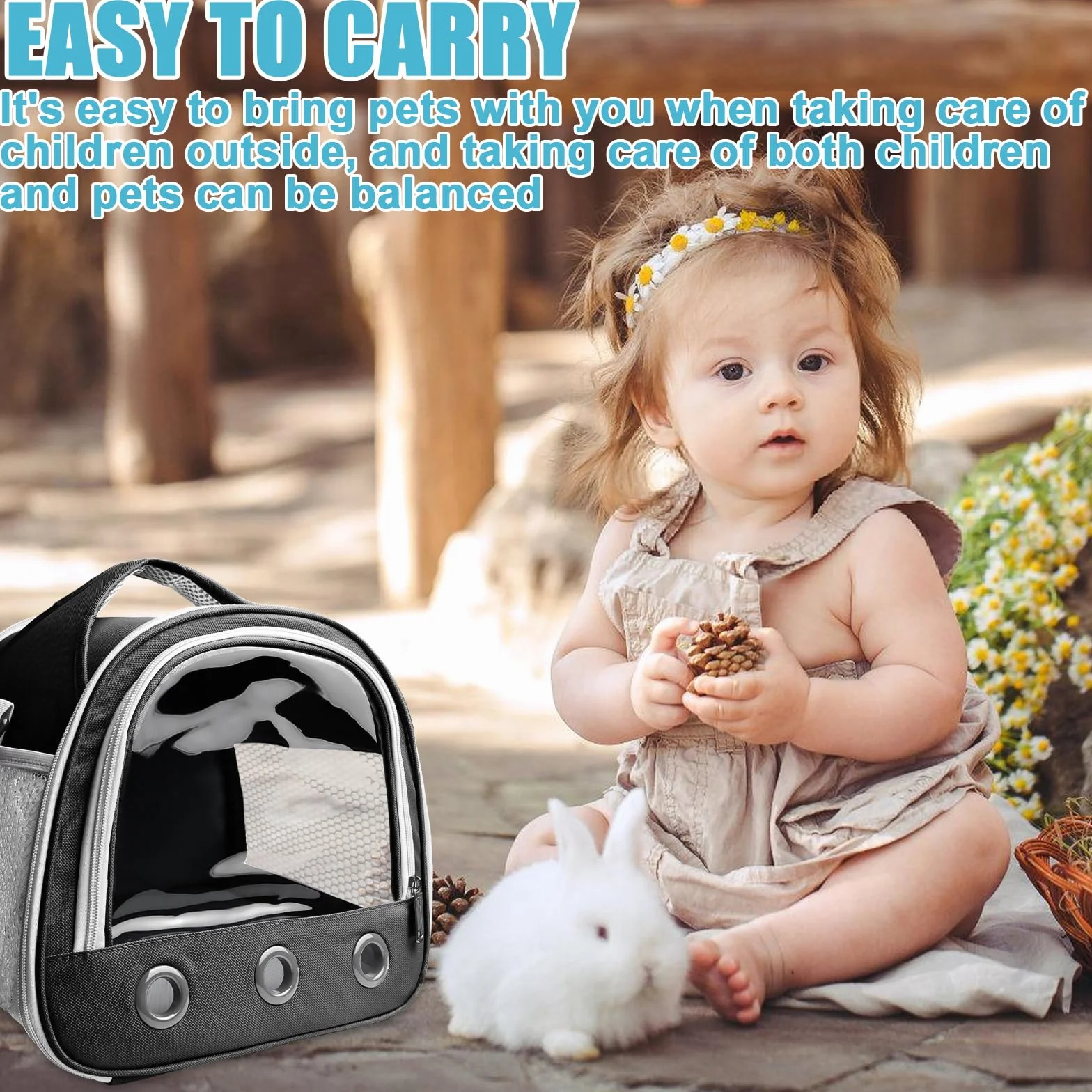 Transportín para conejos, 30 x 21 x 27 cm, caja de transporte para gatos, cobayas, bolsa de viaje para mascotas, bolsa de transporte plegable con correa para el hombro para gatos, perros, conejos