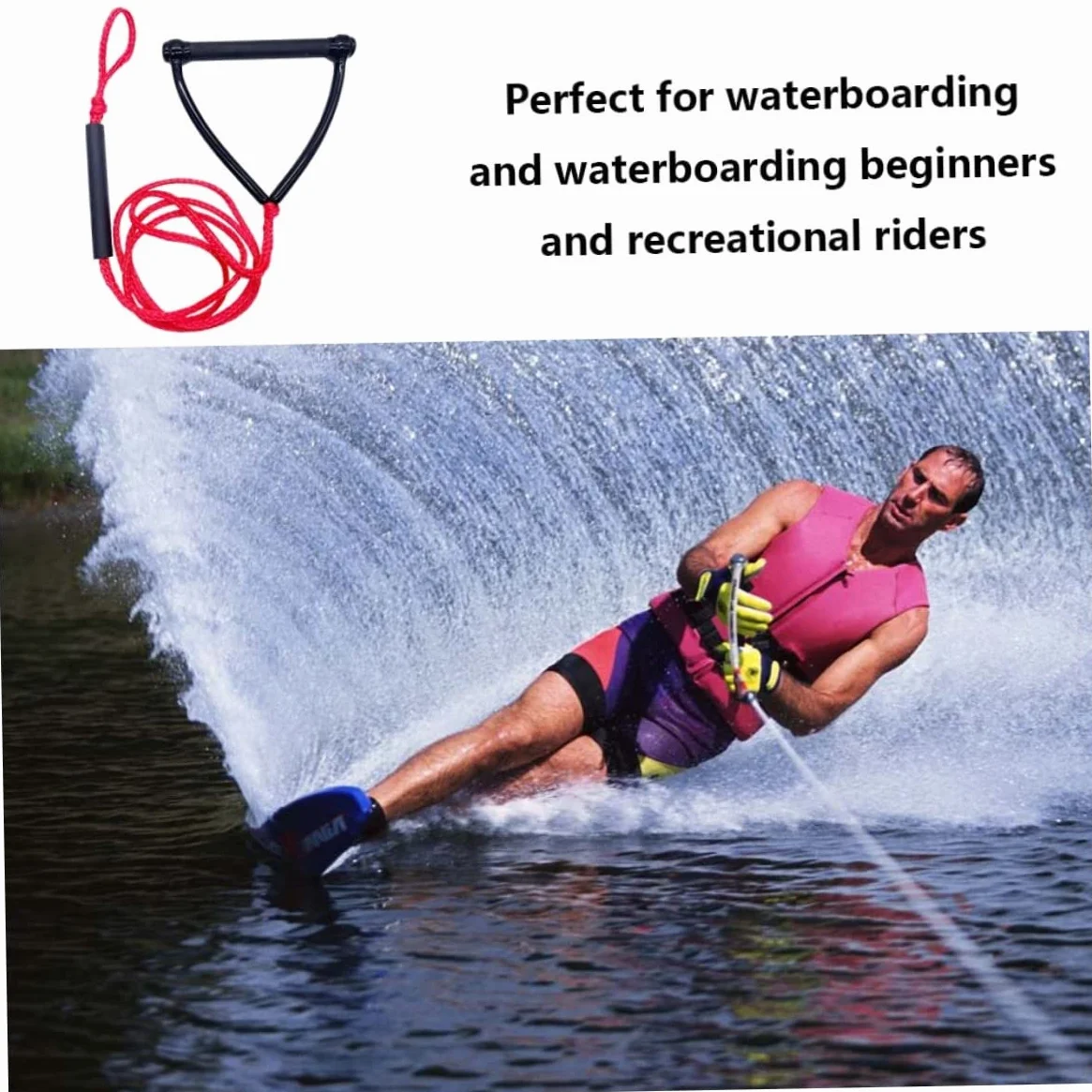 Cuerda de Wakeboard y Esquí Acuático Roja 24 Pies con Mango de Remolque