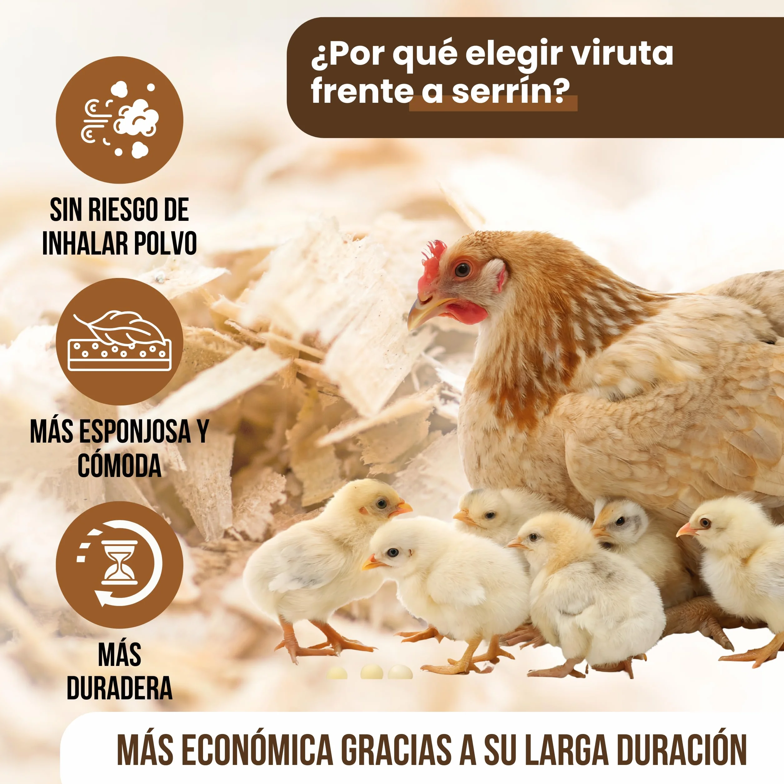 Virutas de Madera para Mascotas, Gallinas, Aves de Corral y Otras Mascotas 100L ~ 15 Kg - para Aves, Conejos, Caballos - 100% Natural - Absorbente Evita Parásitos - Sustituto Serrín de Mascotas