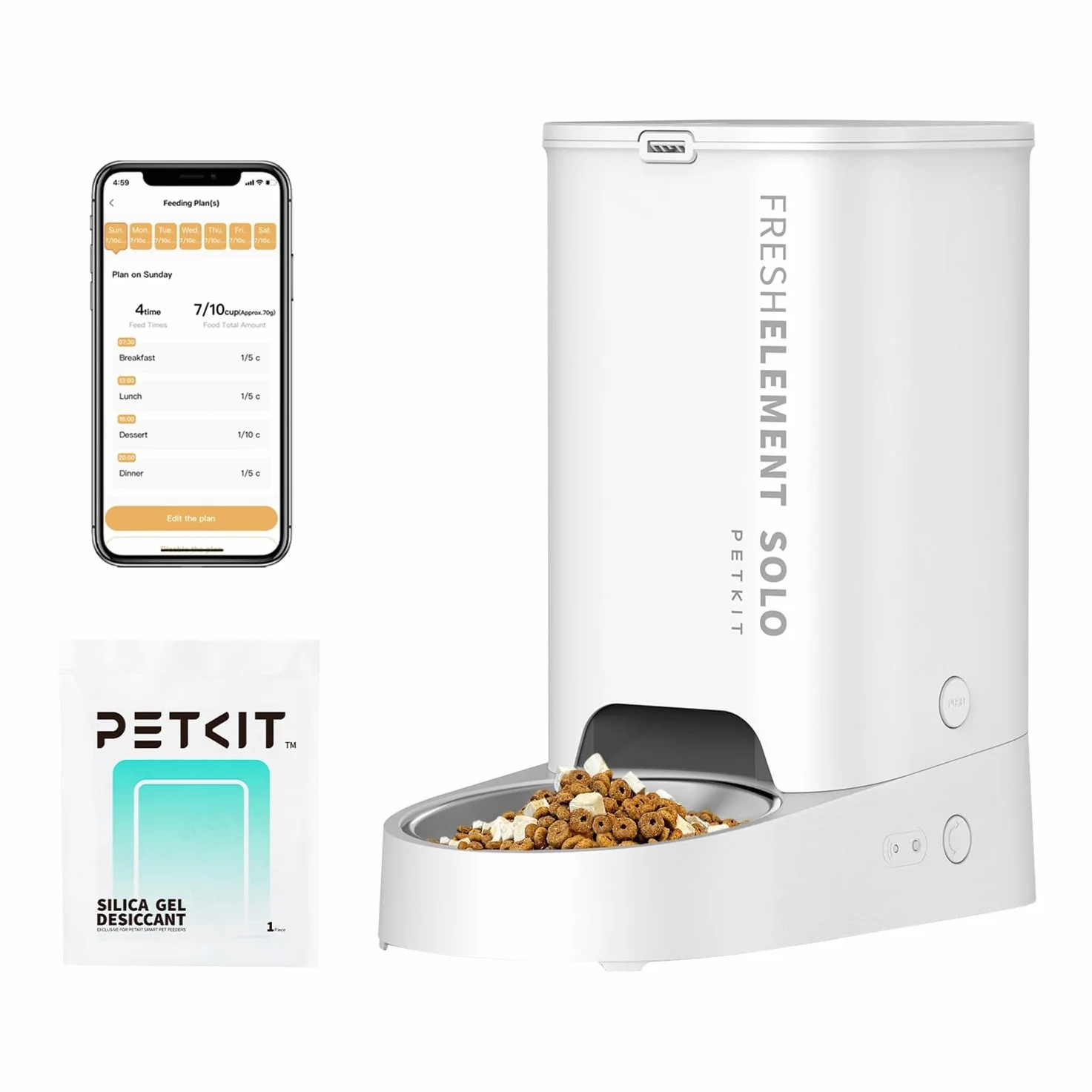 PETKIT Comedero Gato Automatico, 2.4G WiFi, 3L Dispensador Comida Gatos/Perros, Control de App, 1-10 Comidas al Día, Liofilizados Compatibles, Cubeta de Acero Inoxidable, Cable USB (Blanco Leche)