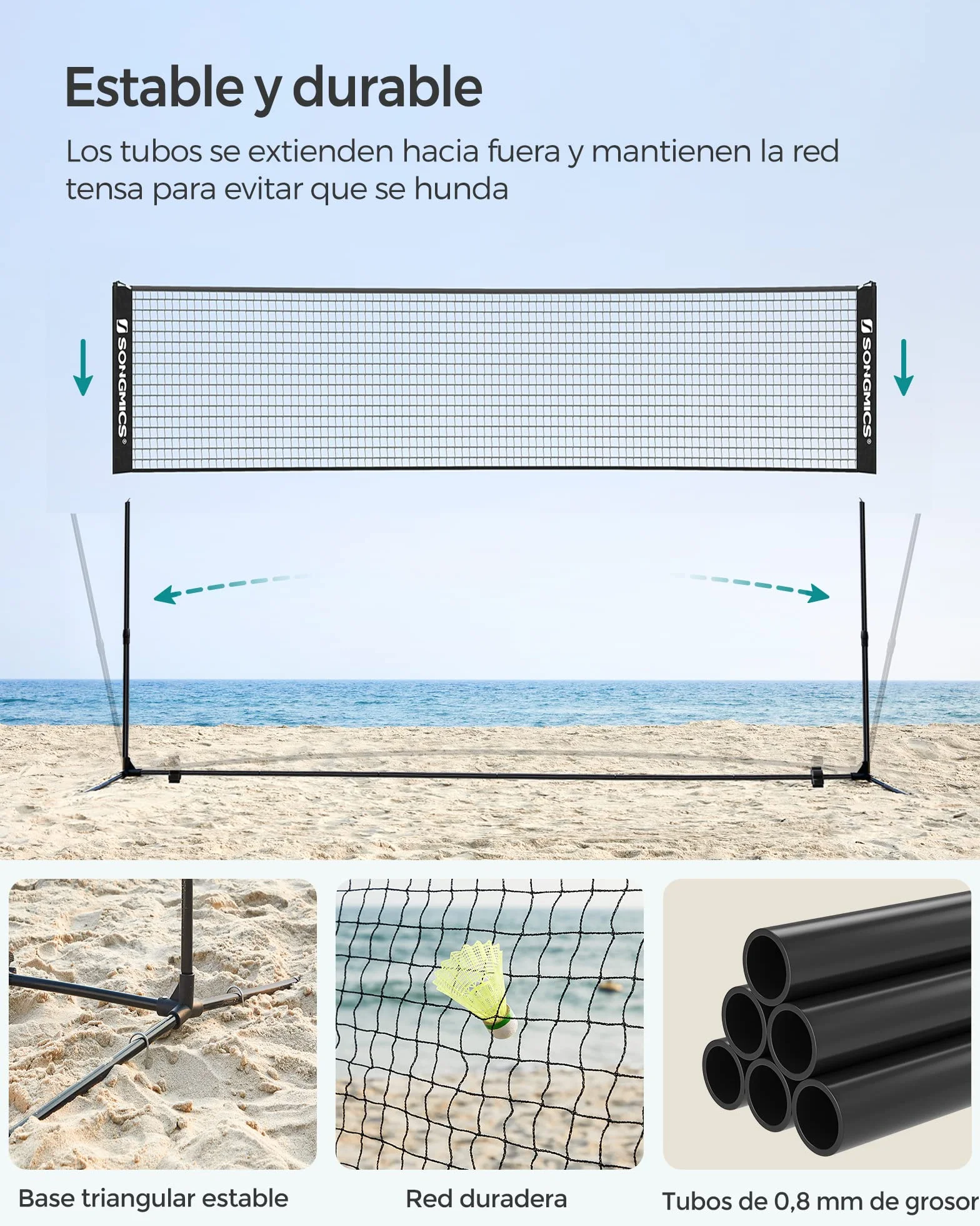 SONGMICS Red de bádminton de 3 m, Voleibol, Altura Ajustable, Juego Portátil