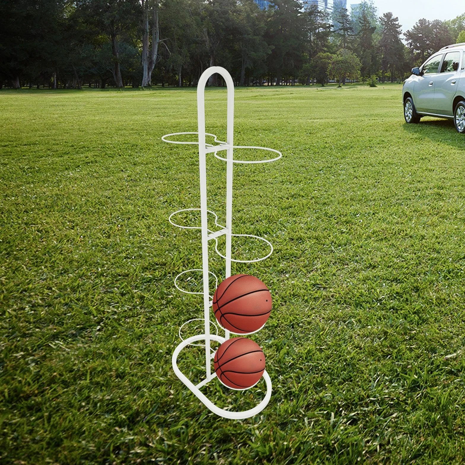 Soporte Vertical para 8 Balones de Fútbol, Organizador de Equipo Deportivo, Blanco