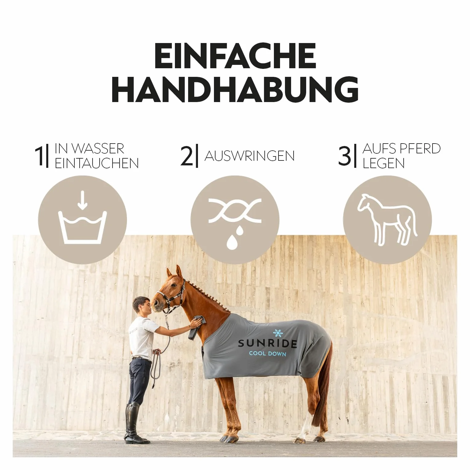 SUNRIDE Manta refrigerante con sección para el Cuello Cool Down (Juego de 3) - para Caballos - Efecto refrigerante eficaz - Cierre magnético - fácil de Usar (145 cm)