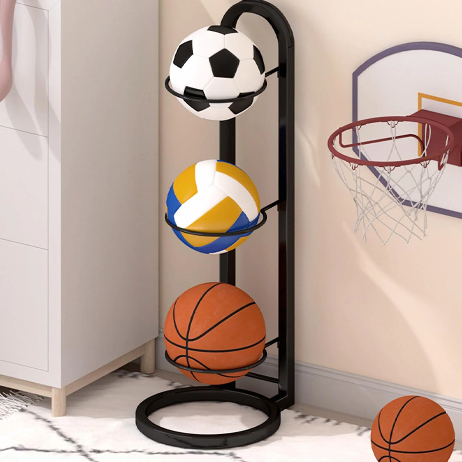 Estantería de almacenamiento de pelota para fútbol y baloncesto, soporte vertical multicapa