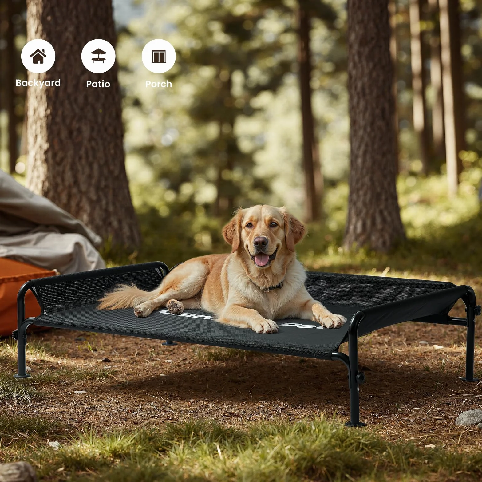 Gardner Pet Cama Elevada para Perros Medianos y Grandes, Cama Transpirable para Interior y Exterior con Malla Lavable, Estructura Metálica Robusta, Tamaño S, Negro