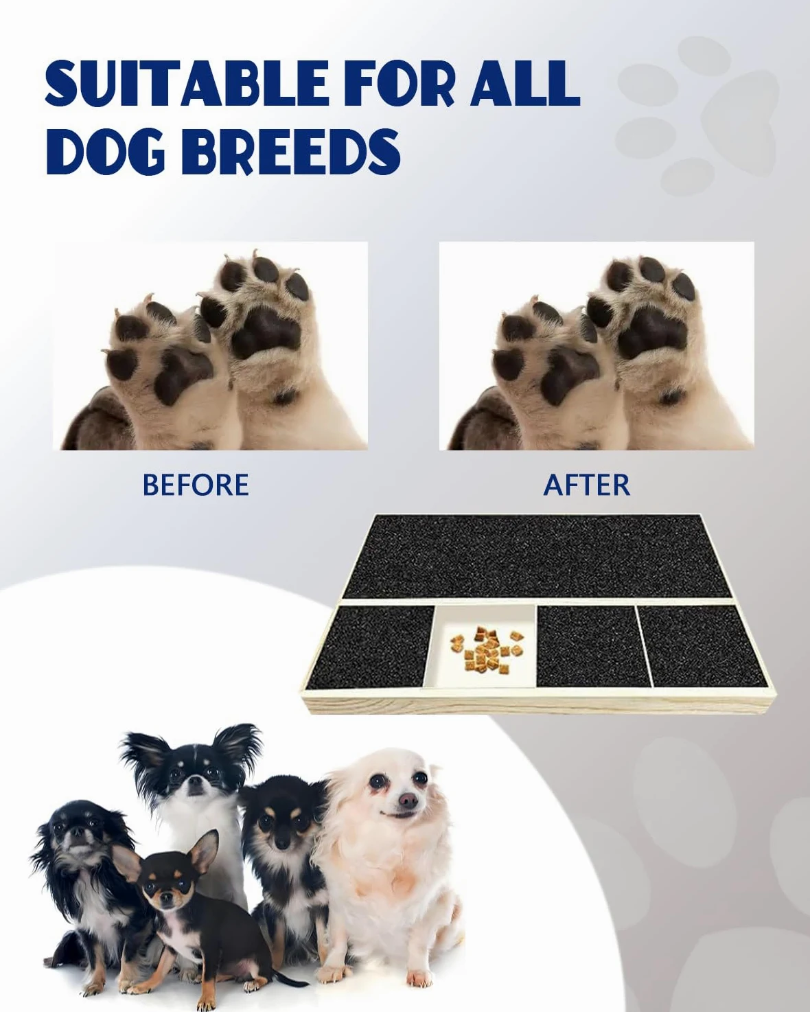 Almohadilla para rascar uñas de perro con caja de golosinas y cortaúñas para mascotas, almohadilla portátil duradera para limar los arañazos de los perros, tabla de madera para rascar uñas