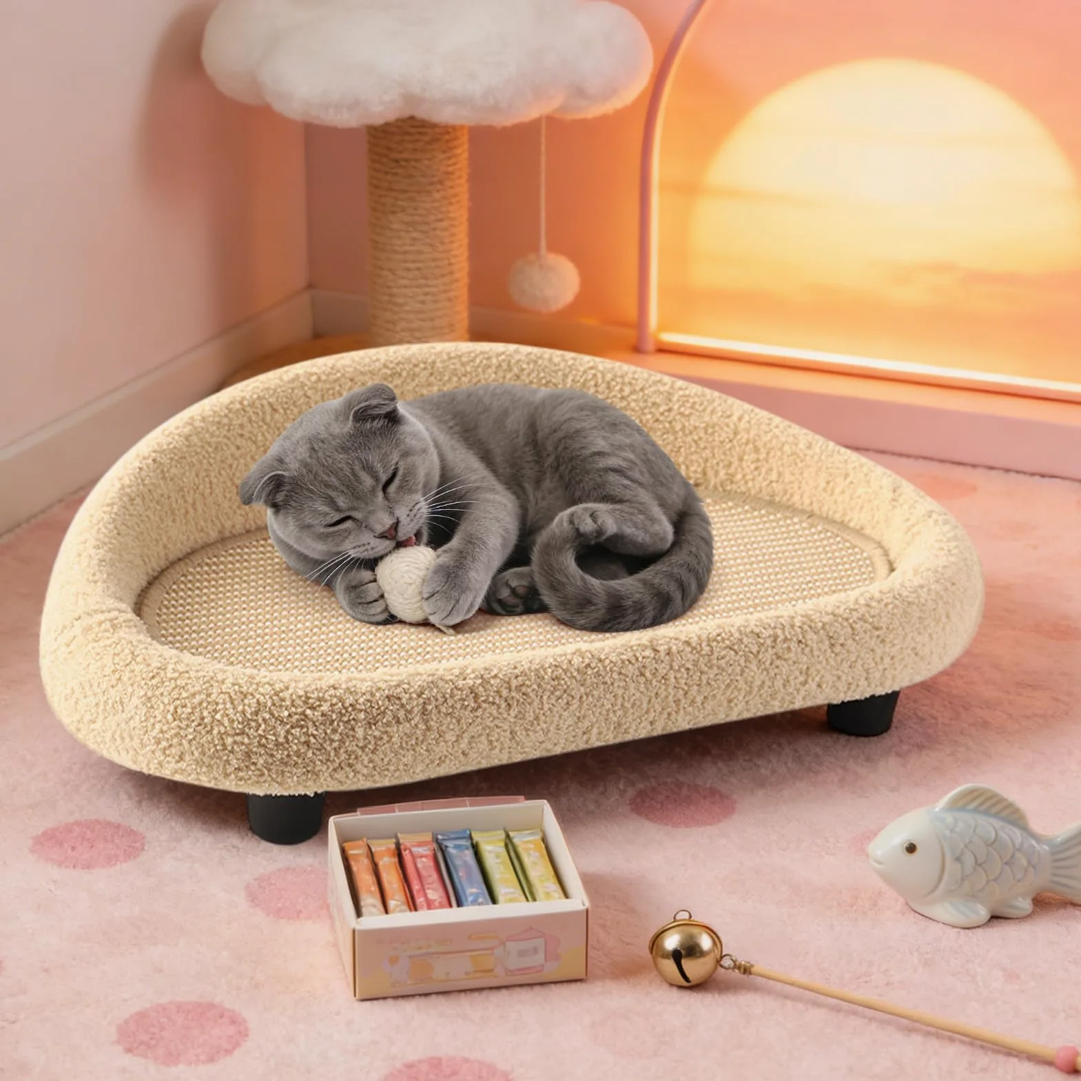 Sofá de para gatos | Sisal Lounge Nest - Alfombra para gatos - Departamento, Habitación de Estudiantes, Patio, Balcón, Esquina, Dormitorio