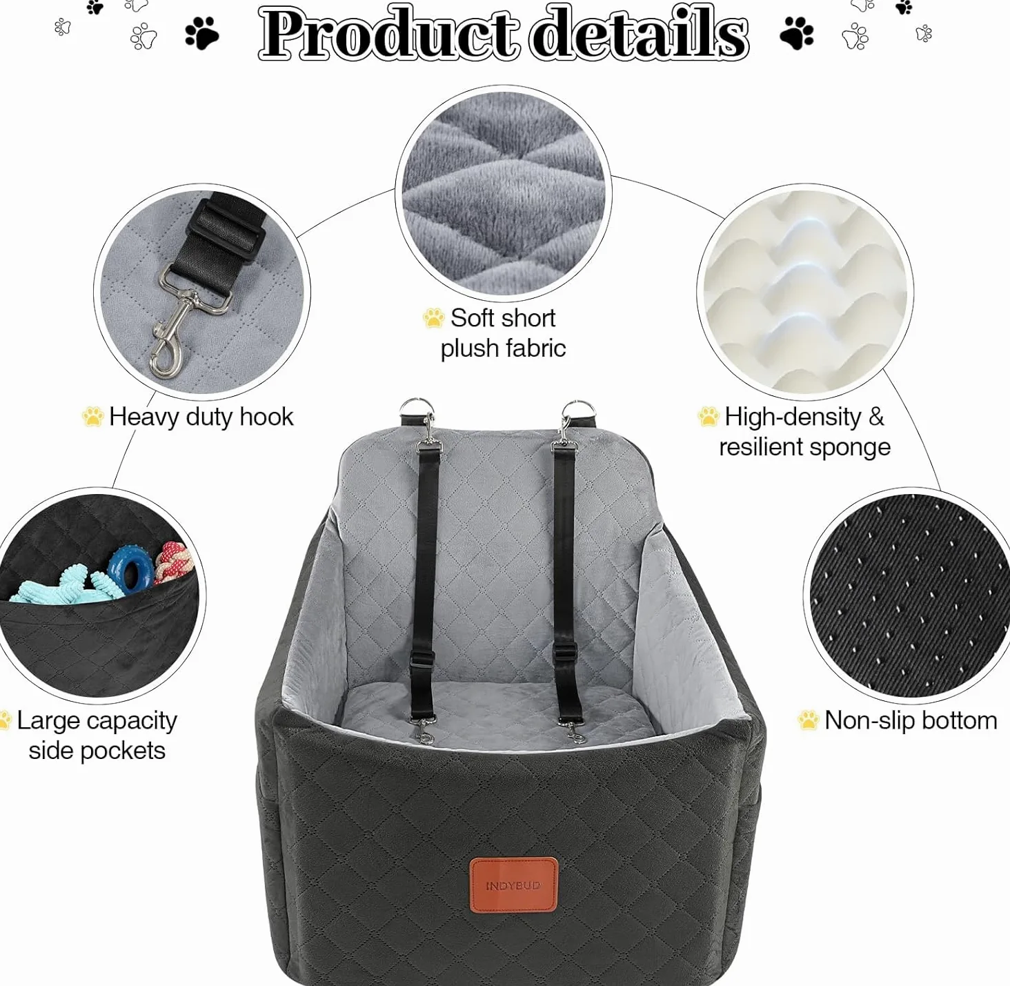 Asiento elevador de coche para perros de hasta 35 libras, asientos de seguridad para mascotas con canal para cinturón de seguridad, tela ultrasuave con espuma viscoelástica, lavable y
