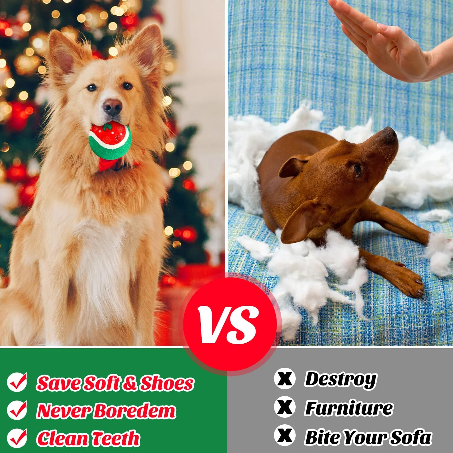 Hiboom 48 pelotas de tenis de Navidad para perros de 2.5 pulgadas, juguetes de Navidad para perros, juguete interactivo para perros pequeños, medianos y grandes, dentición, masticar, entrenamiento,
