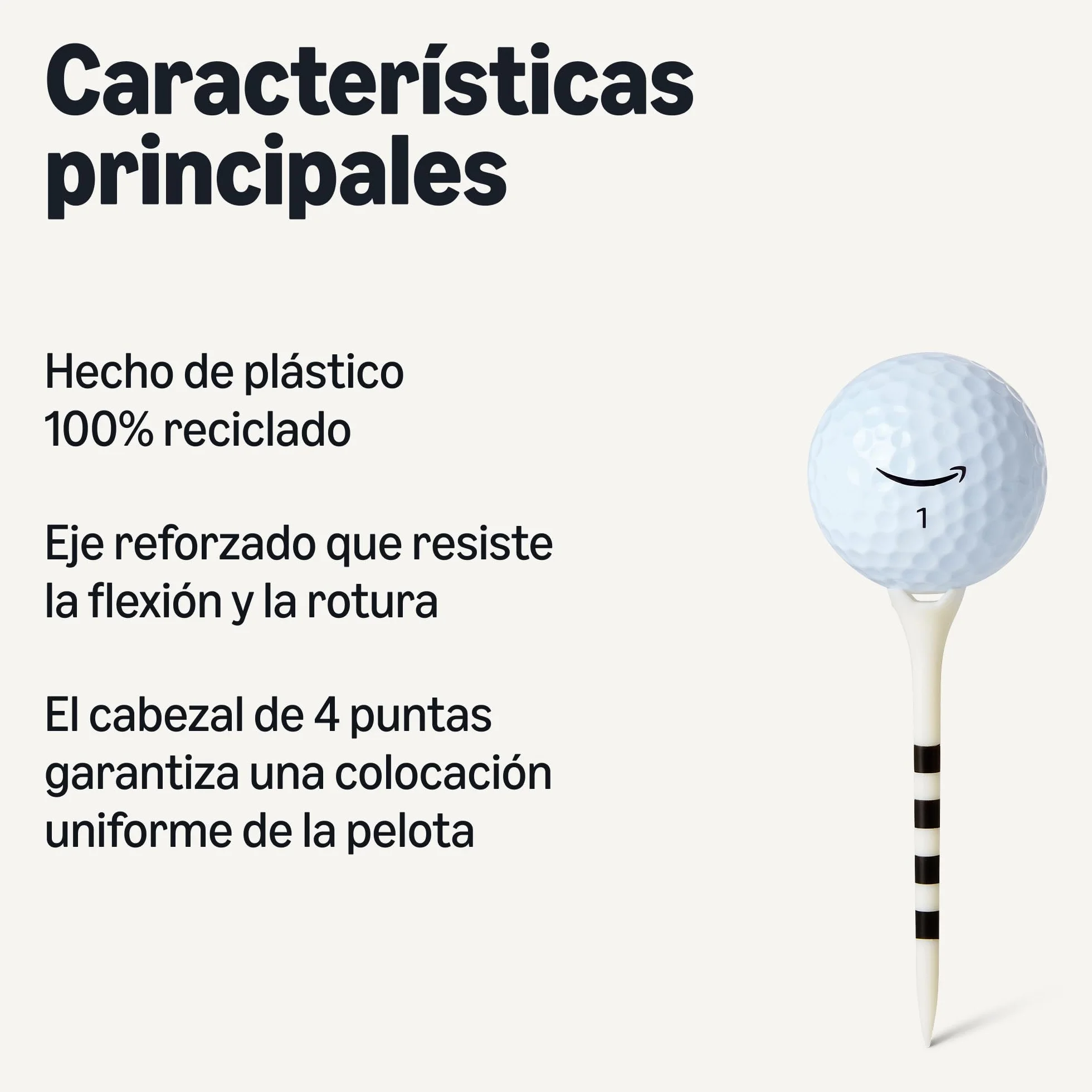 Amazon Basics Tees de Golf con Sistema de Marcador de Altura - Plástico Reciclado Cabeza de 4 Puntas - Paquete de 100