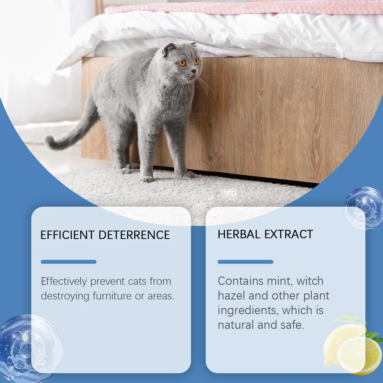 Spray Antiarañazos Gatos,100ML Spray Repelente Gatos para en Interiores y Exteriores,Sprays Ahuyentador de Gatos Que Rascan Interiores y Exteriores,Protege Muebles
