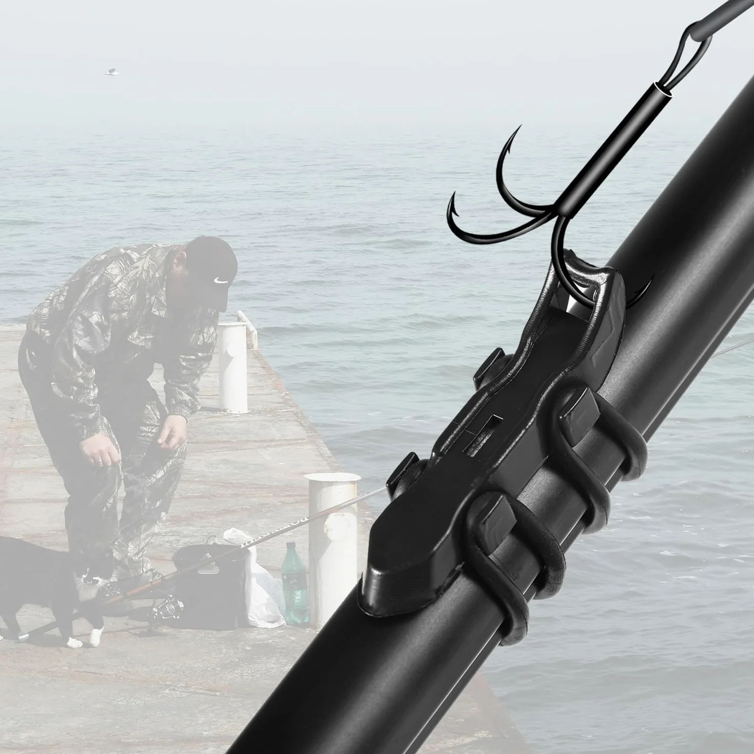 Soporte Magnético para Anzuelos de Pesca Negro con Anillos de Goma de 2 Tamaños