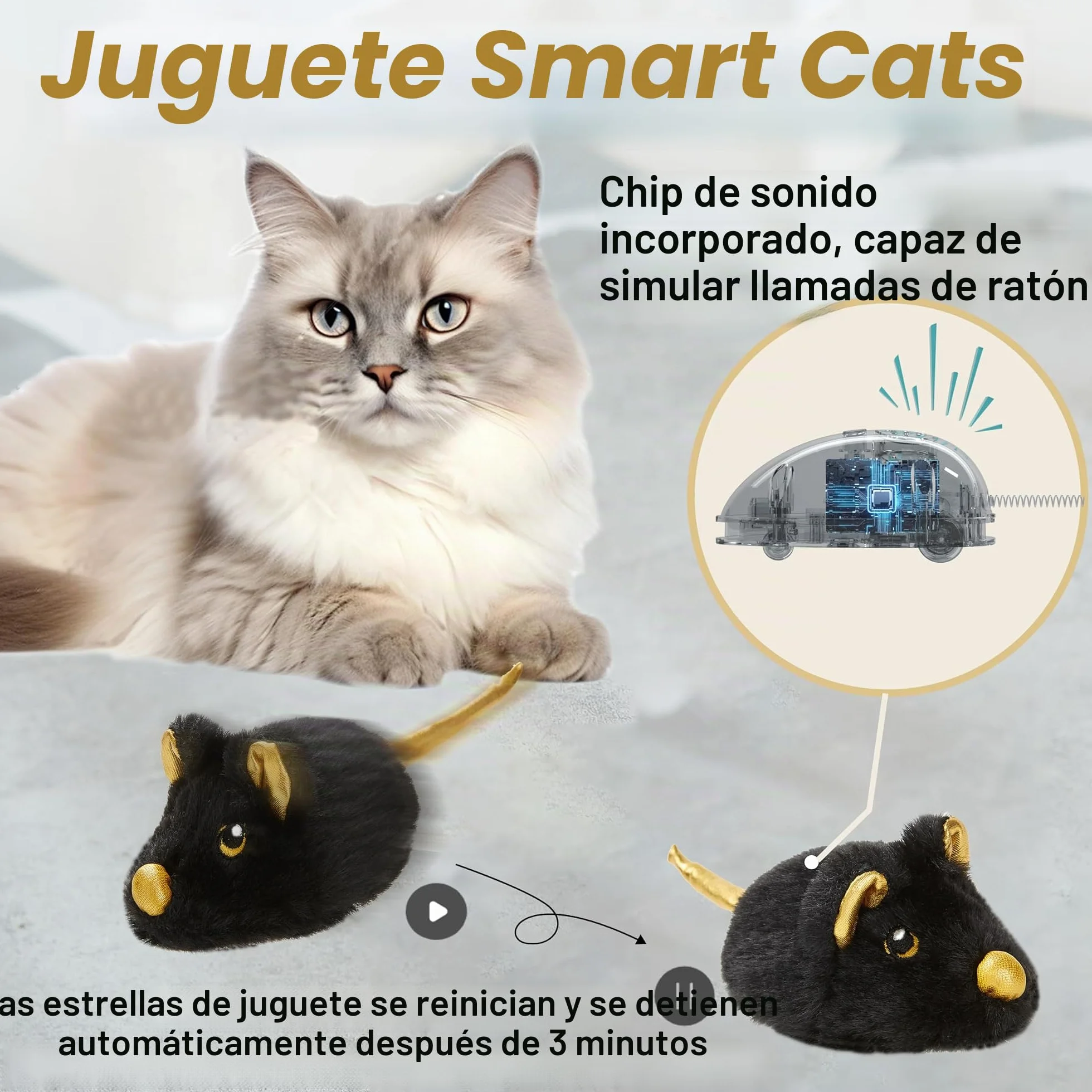 Vealind Juguete Eléctrico para Gatos, Ratón de Juego con Movimiento, Recargable por USB, Interactivo (Negro)