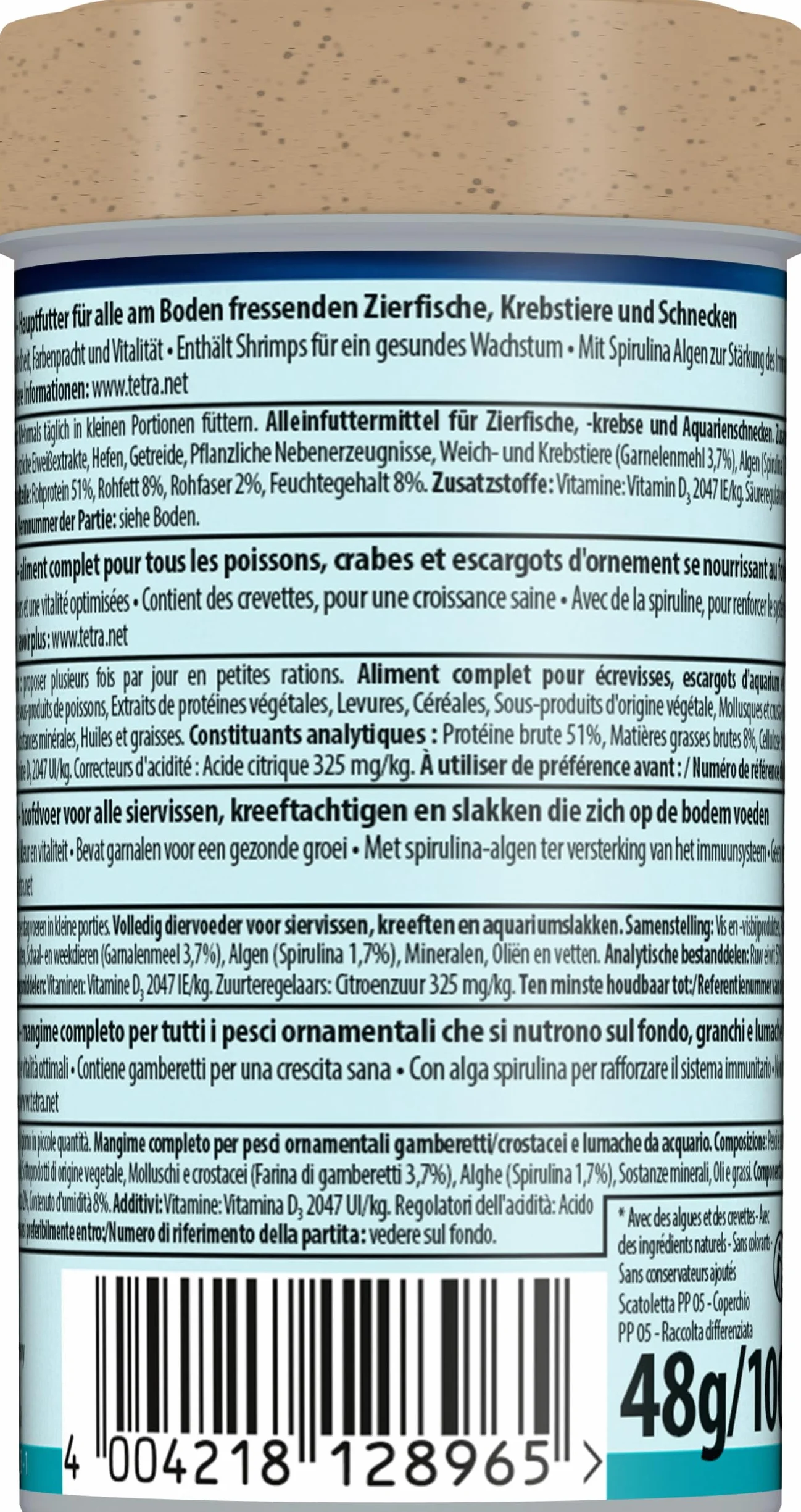 Tetra Wafer Mix – Alimento para todos los peces de fondo (por ejemplo, siluros) y crustáceos, para el crecimiento saludable y la vitalidad, bote de 100ml