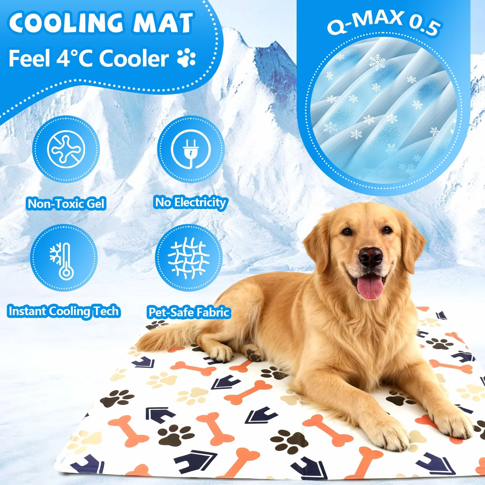 Alfombra Refrescante para Perros 90x60 cm - Colchoneta de Enfriamiento Automático para Mascotas, Lavable y Transpirable, Ideal para Perros y Gatos, L