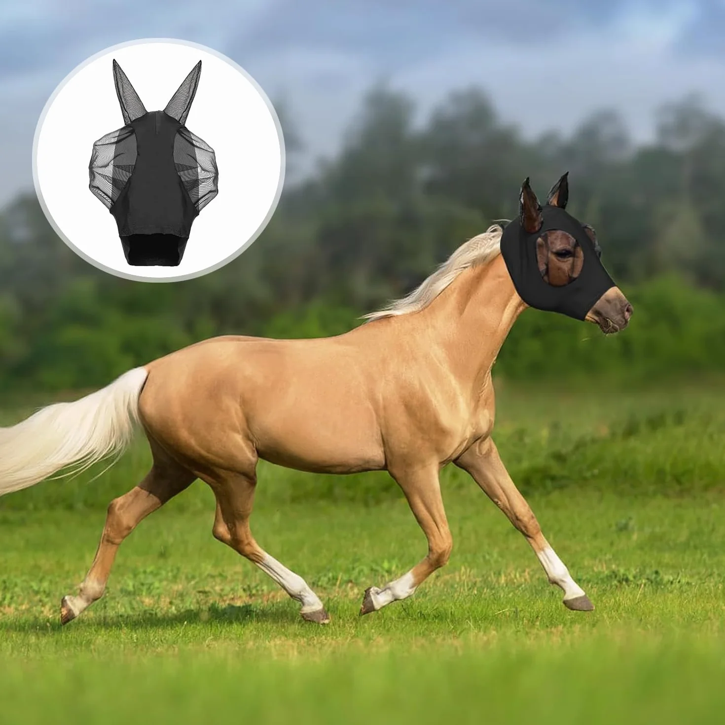 Máscara Anti-Moscas Protección con Orejas, Elasticidad Máscara de Mosca, Máscara Anti Moscas para Caballo, Excelente Comodidad con Protección UV, Máscara Estándar para Caballos
