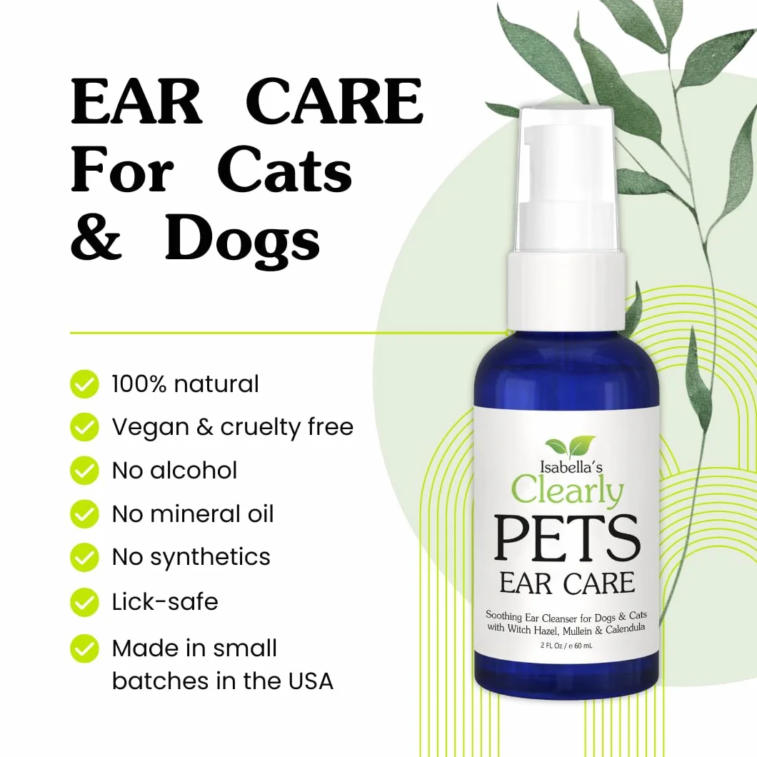 Isabella's Clearly Aceite natural para orejas de perros y gatos para eliminar la cera y aliviar el picor con caléndula, hamamelis y gordolobo
