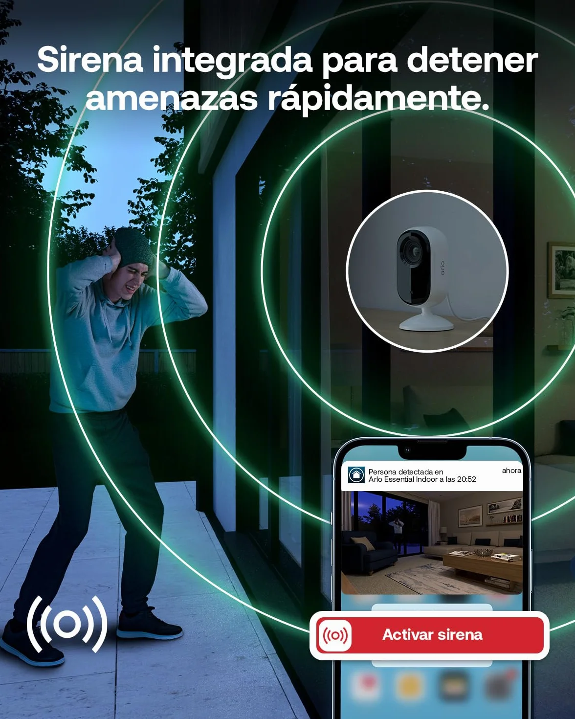 Arlo Essential 3 Indoor Camara Vigilancia Bebe/Mascotas HD, Sensor de Movimiento, Alarmas para Casa, Visión Nocturna, Prueba Secure Incluida, con Cubierta de Lente automática, 2 Cámaras, Blancas