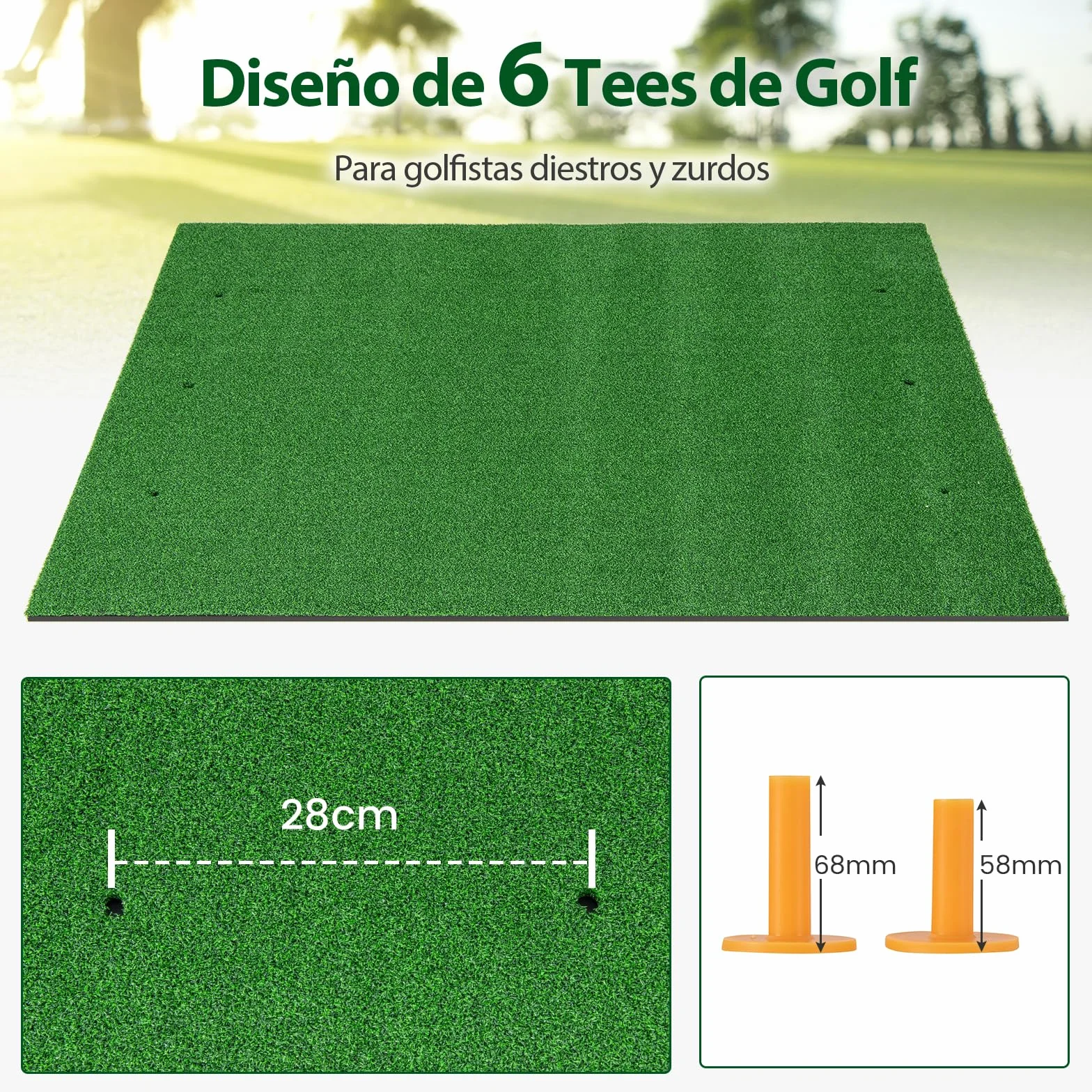 GYMAX Alfombrilla de Golf para Golpear Pelotas, Tapete de Césped Artificial para Práctica de Golf Interior y Exterior con 2 Tees de Goma y 2 Palos de Alineación