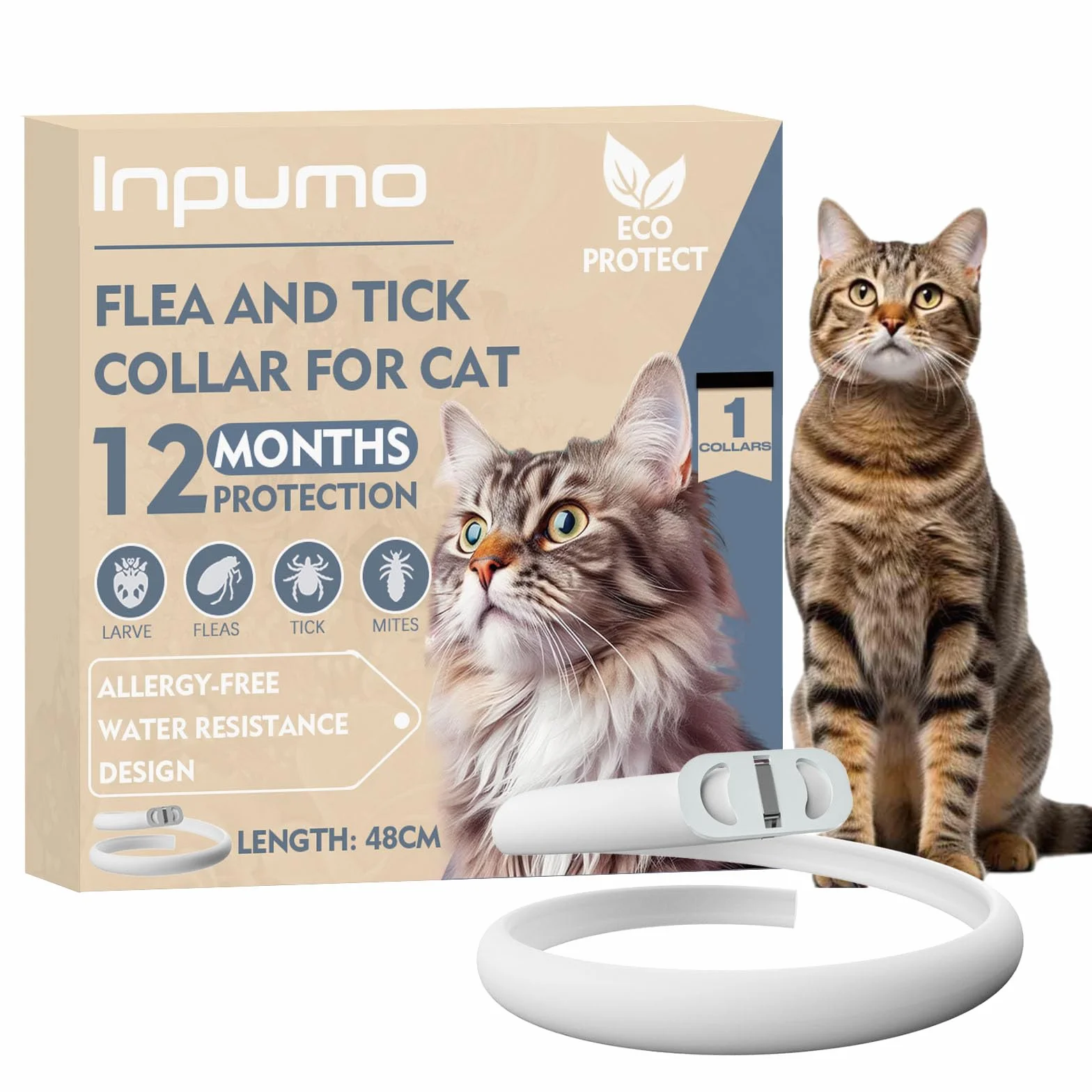 Collar Antiparasitario Gatos, Protección de 24 Meses, Ajustable, Impermeable, Ideal para Gatitos, Collar Antiparasitario Gatos Medianos y Grandes (1pcs)