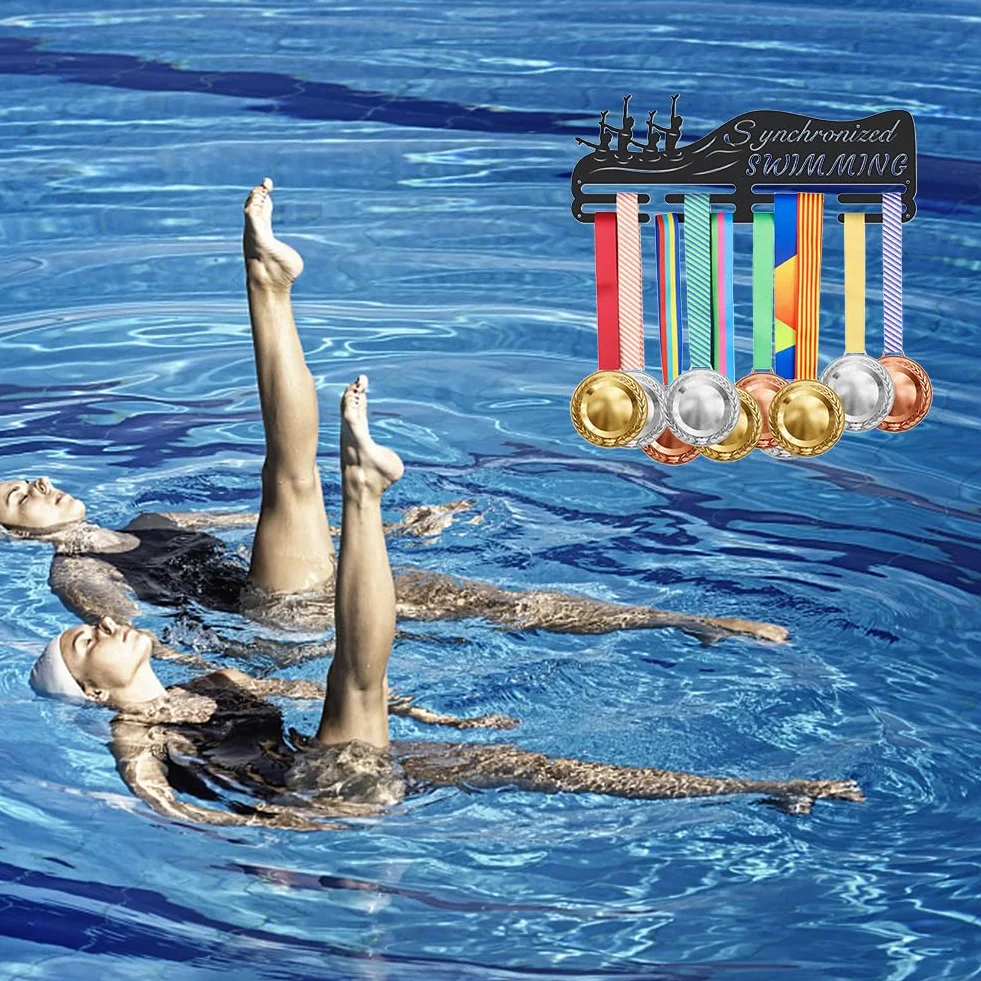 SUPERDANT Soporte para Medallas de Natación Sincronizada Exhibidor de Hierro para 60 Medallas Ganchos Negros Montados en la Pared
