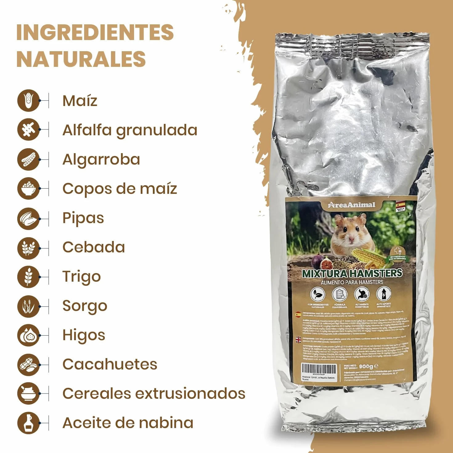 Comida Hamster, Comida Hamster Ruso 900G con Ingredientes Naturales, Alimento para Hamsters y Chinchilla con Equilibrio Nutricional, Ideal para la Salud de los Pequeños Roedores