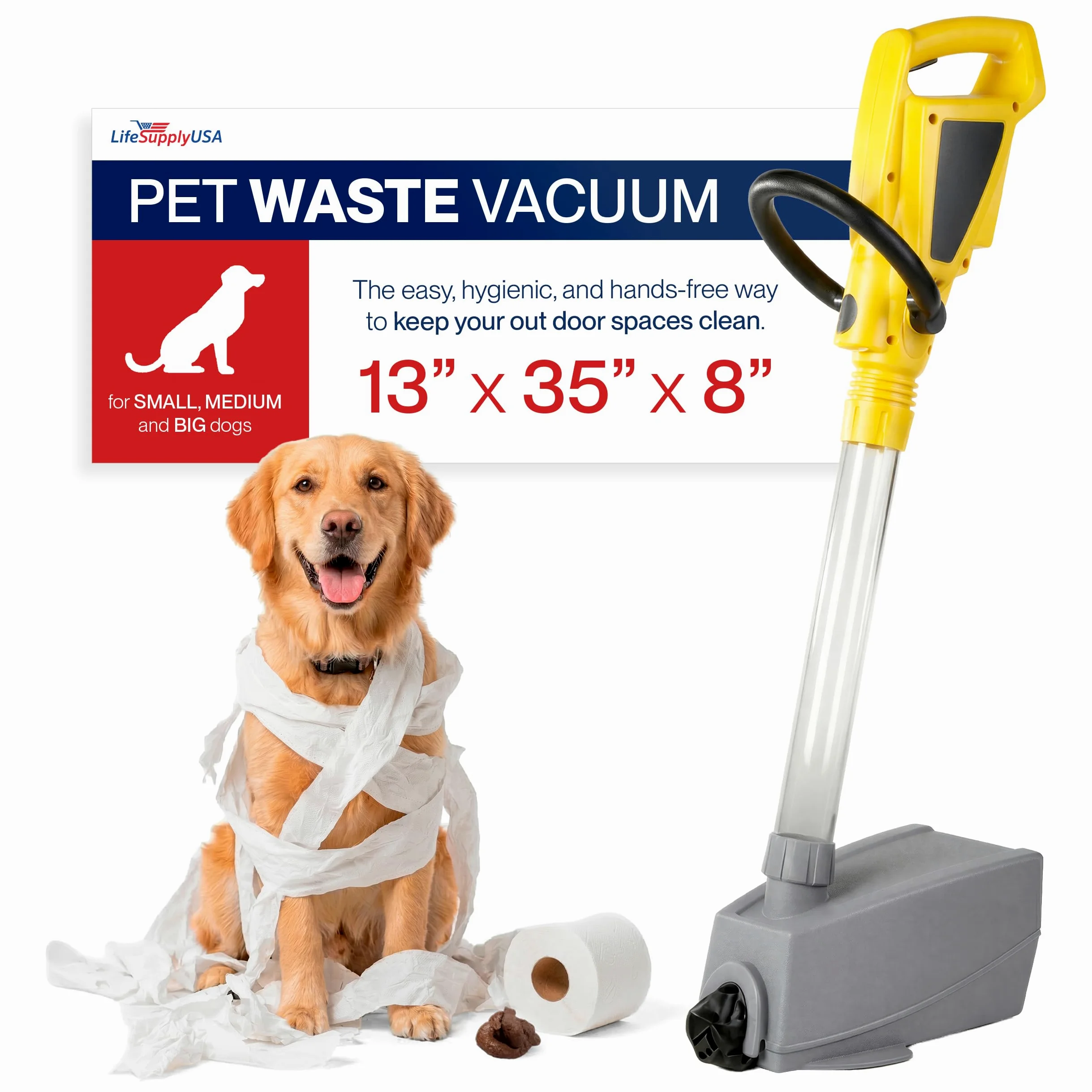 LifeSupplyUSA Recogedor de excrementos de mascotas al vacío para perros, pala eléctrica portátil para limpieza de patio y paseos, recogedor de excrementos de mano sin contacto