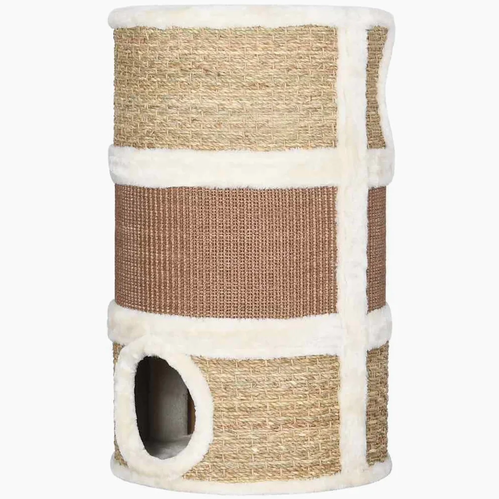 Rascador para gatos de 60 cm, torre de algas marinas con 3 cuevas | Torre rascador de madera aglomerada y algas marinas con felpa suave para el salón, ideal para gatos grandes.
