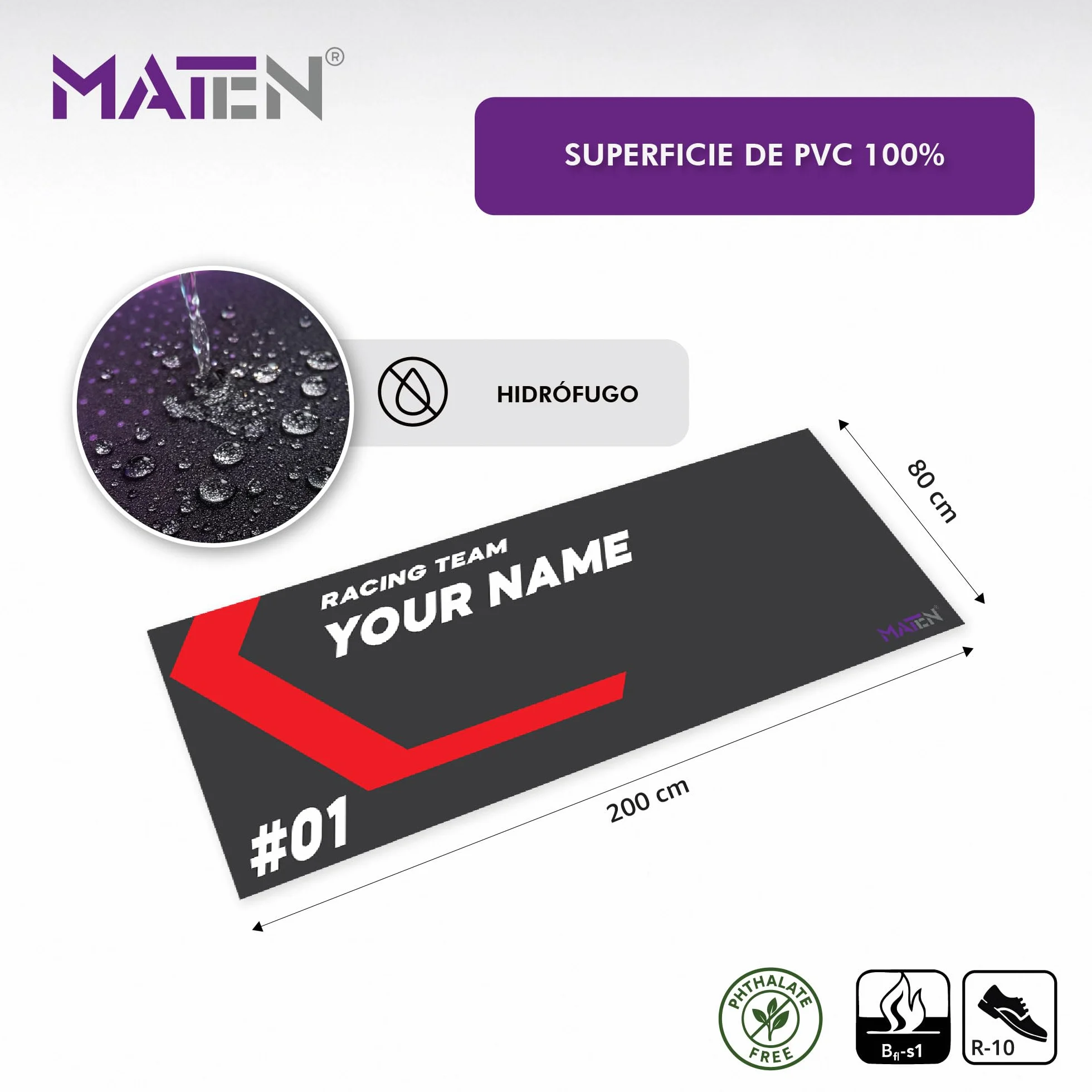 Alfombrilla de Garaje para Moto Personalizable MATEN PVC Impreso, Base de Gel Antideslizante, 3 mm, Fabricada en Italia