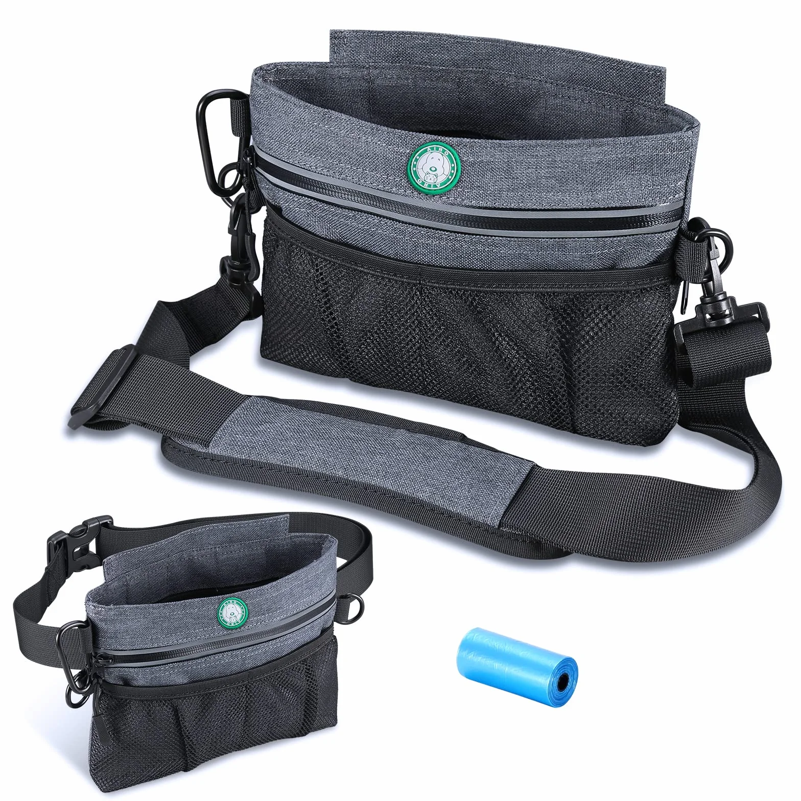 Brifit,Bolsa de entrenamiento para perros con cierre magnético, correas de transporte acolchadas integradas, dispensador de bolsas de excrementos para perros (1 rollo de bolsa de basura)
