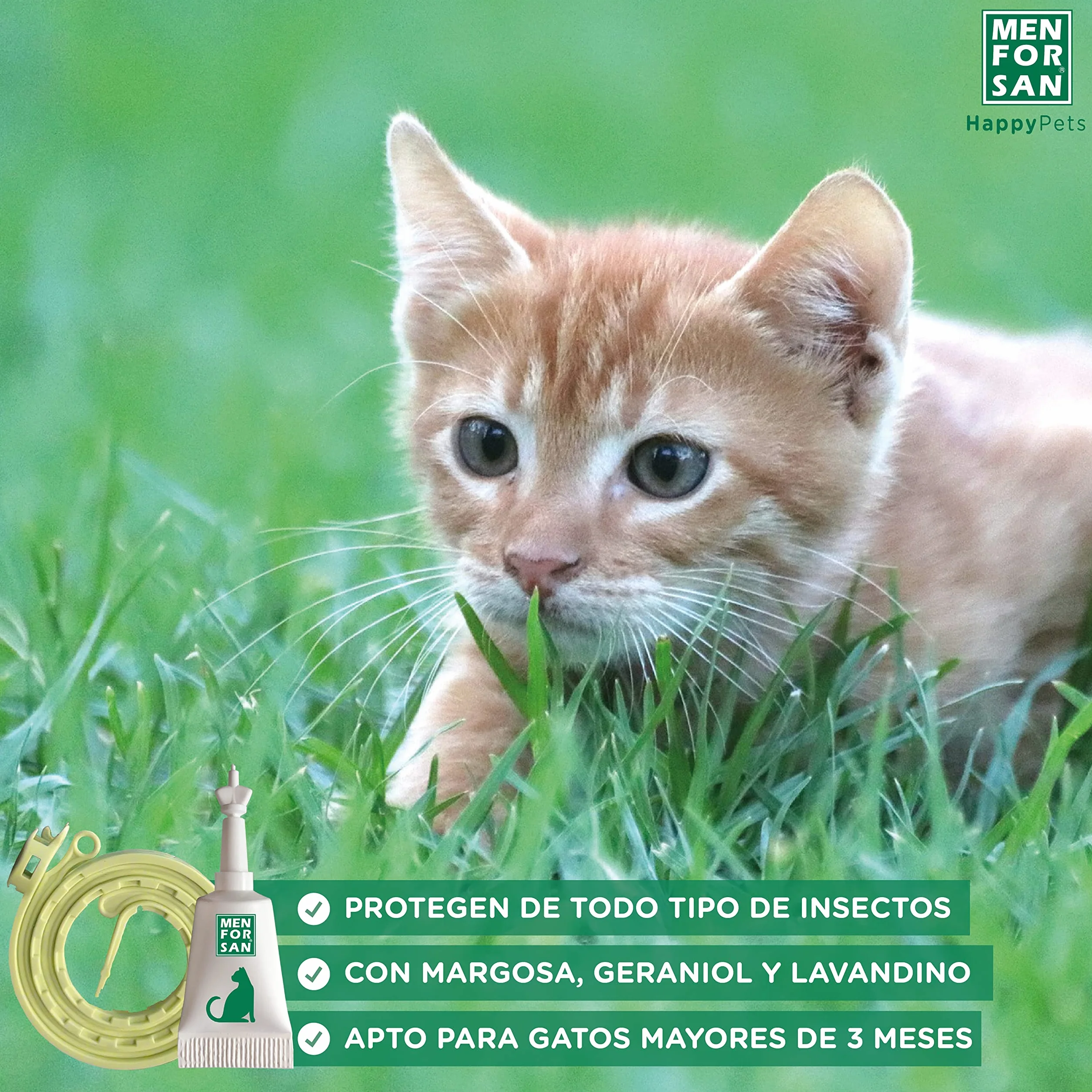 MENFORSAN Pack Mix de Collares y Pipetas Anti-Insectos para Gatos, Incluye 2 Collares y 6 Pipetas, en Bolsa Autocierre