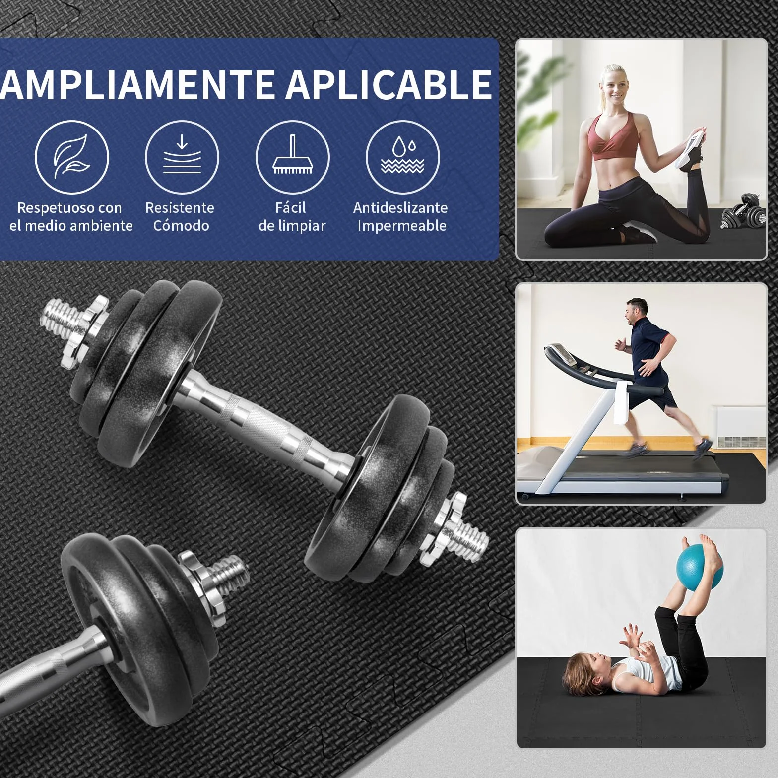Esterilla Fitness Puzzle 50x50 cm 12 Piezas 3㎡ EVA para Suelo de Gimnasio