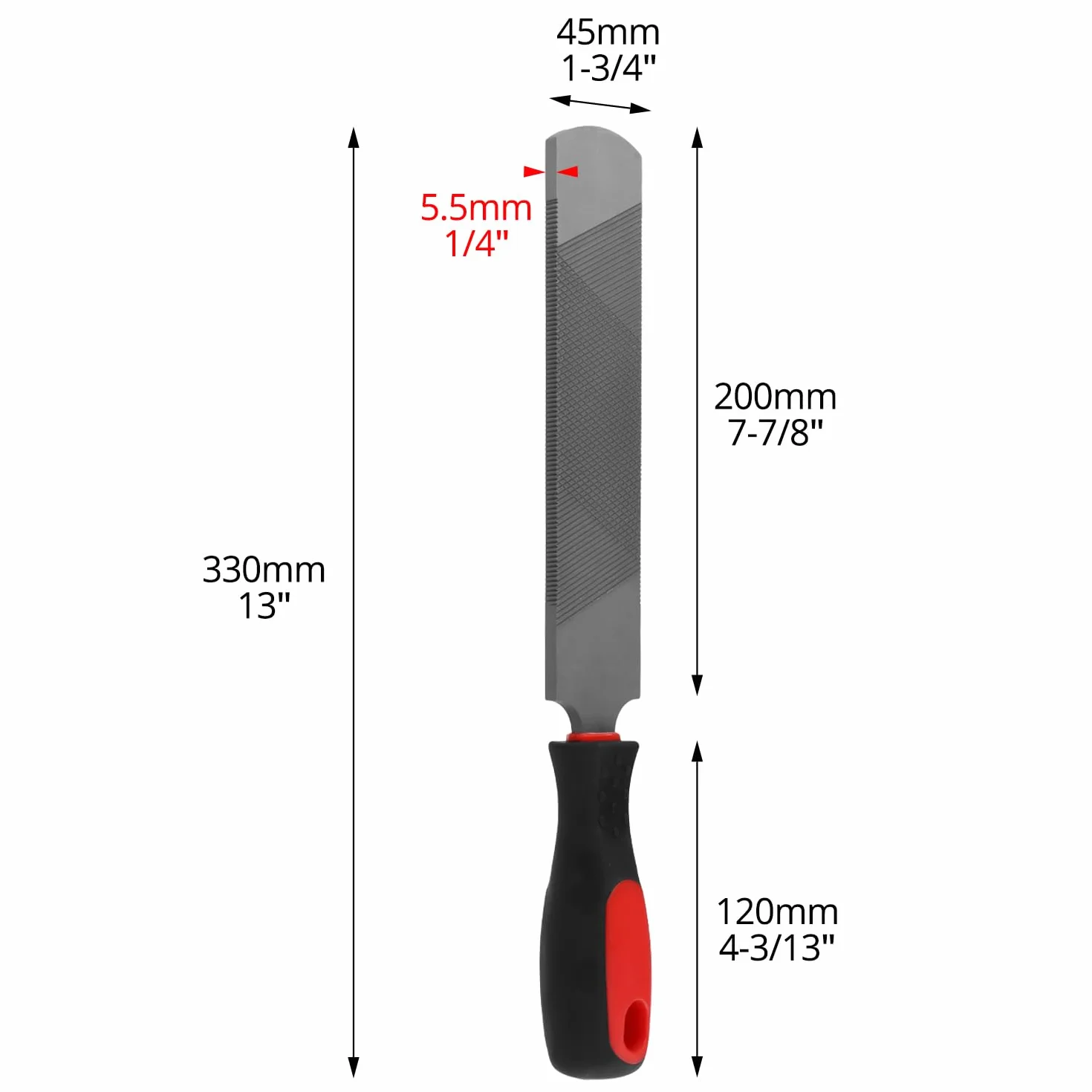 QWORK® Escofina para pezuñas de Doble Cara de 200 mm de Acero al Carbono con Mango de Goma - Herramienta para herrador
