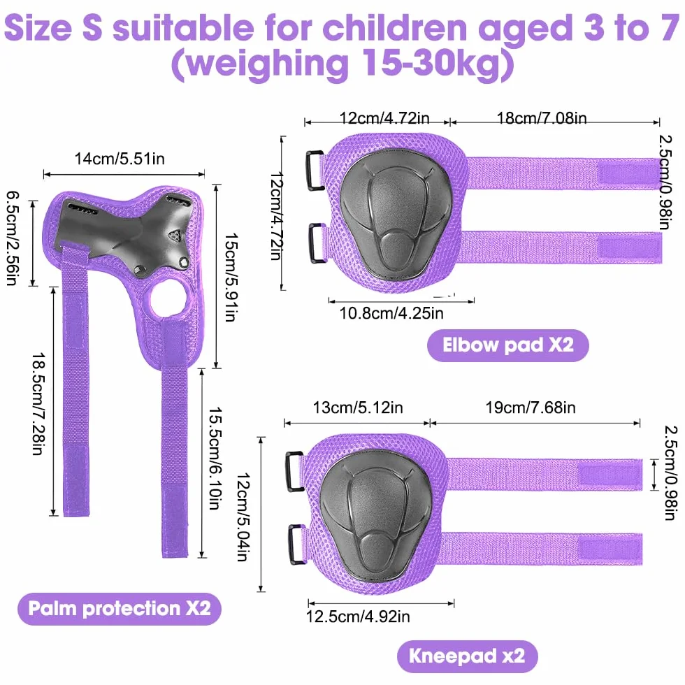 Protecciones Patines Set 6 Piezas Rodilleras Coderas Muñequeras Niño Bicicleta Monopatín Morado